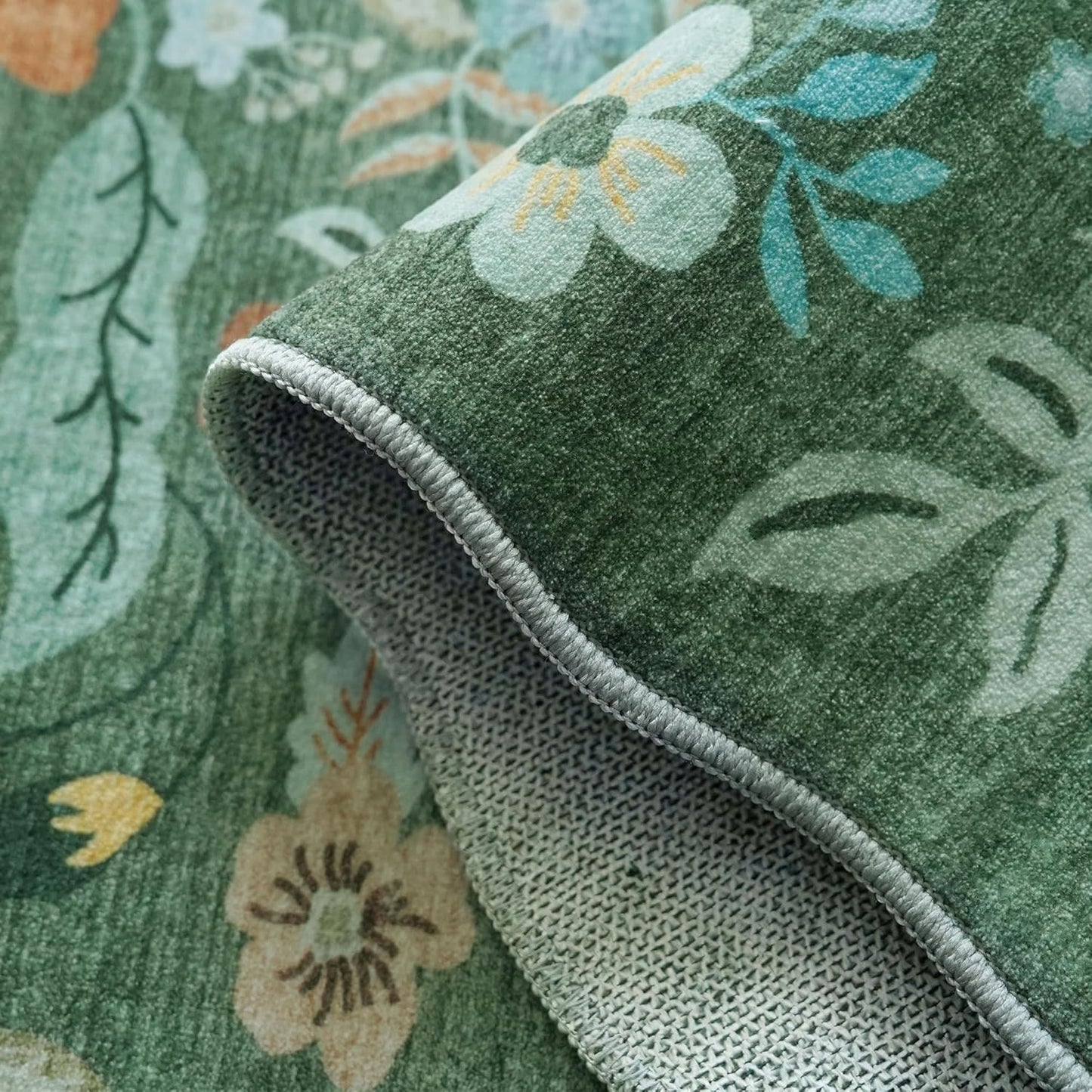 Washable Runner Rug by [Brand Name] - 2x6 Easy-Clean Non-Slip Carpet for Entryway & Hallway | Stain-Resistant Floral Green Design