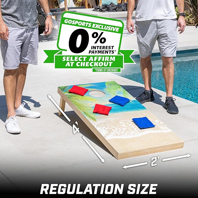 GoSports 4 x 2 ft Regulation Size Wood Cornhole Boards - 10 Vintage Wood Designs (Choose Your Style)