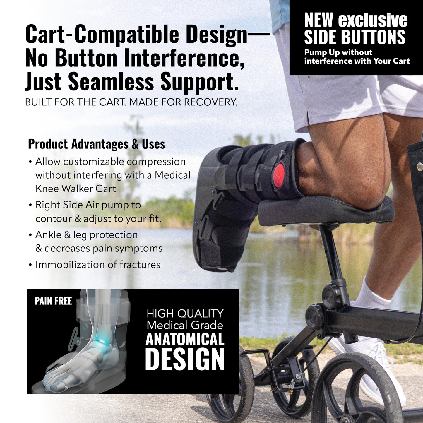 Tall Side Pump Fracture Boot, Medical Grade Foot Brace for Fractures, Cart Friendly Ankle Boot & Brace, Adjustable Air Pump, Sprain & Injury Recovery, Post Op Shoe, Foot Boot for Injured Foot, X-Large