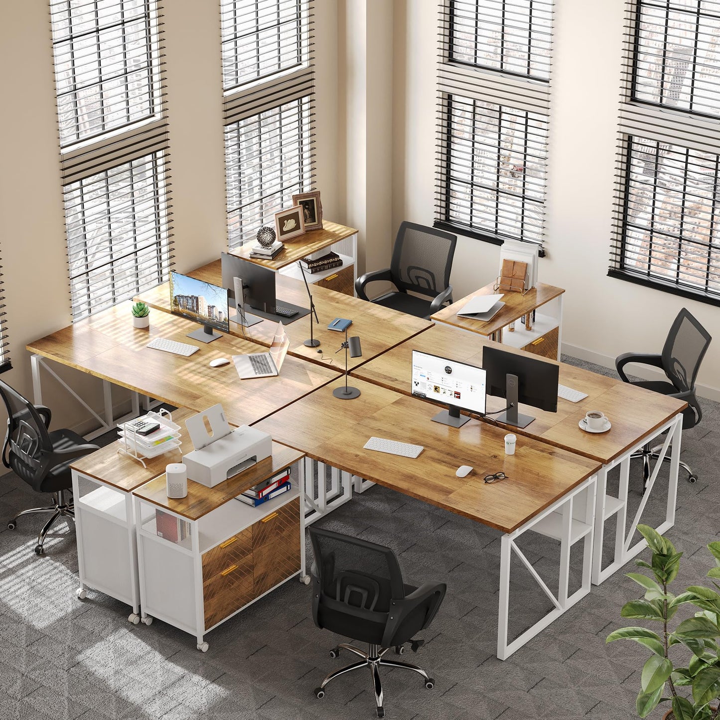 LITTLE TREE 63-Inch Office Desk with 31.5-Inch Lateral File Cabinet, Study Writing Desk Computer Desk for Home Office