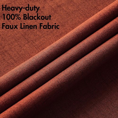 MIULEE 100% Blackout Linen Curtains - Thermal Insulated Burnt Orange | Room Darkening 42 x 84 (2 Panels)