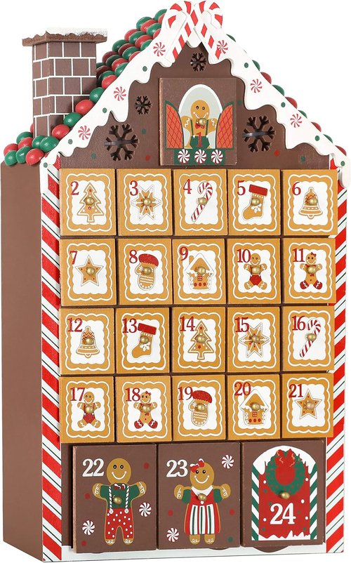 BRUBAKER Reusable Wooden Advent Calendar - Gingerbread House with LED Lights | DIY Christmas Decor 10.31 x 17.72 x 2.17 Inches