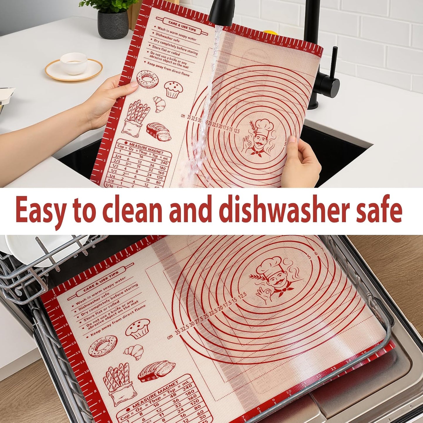 Skiennix Silicone Baking Mat - Non-Slip Dough Rolling Mat with Measurement Guides | 20x28 Inch Reusable Kneading Board for Bread, Pizza, Cookies, Fondant