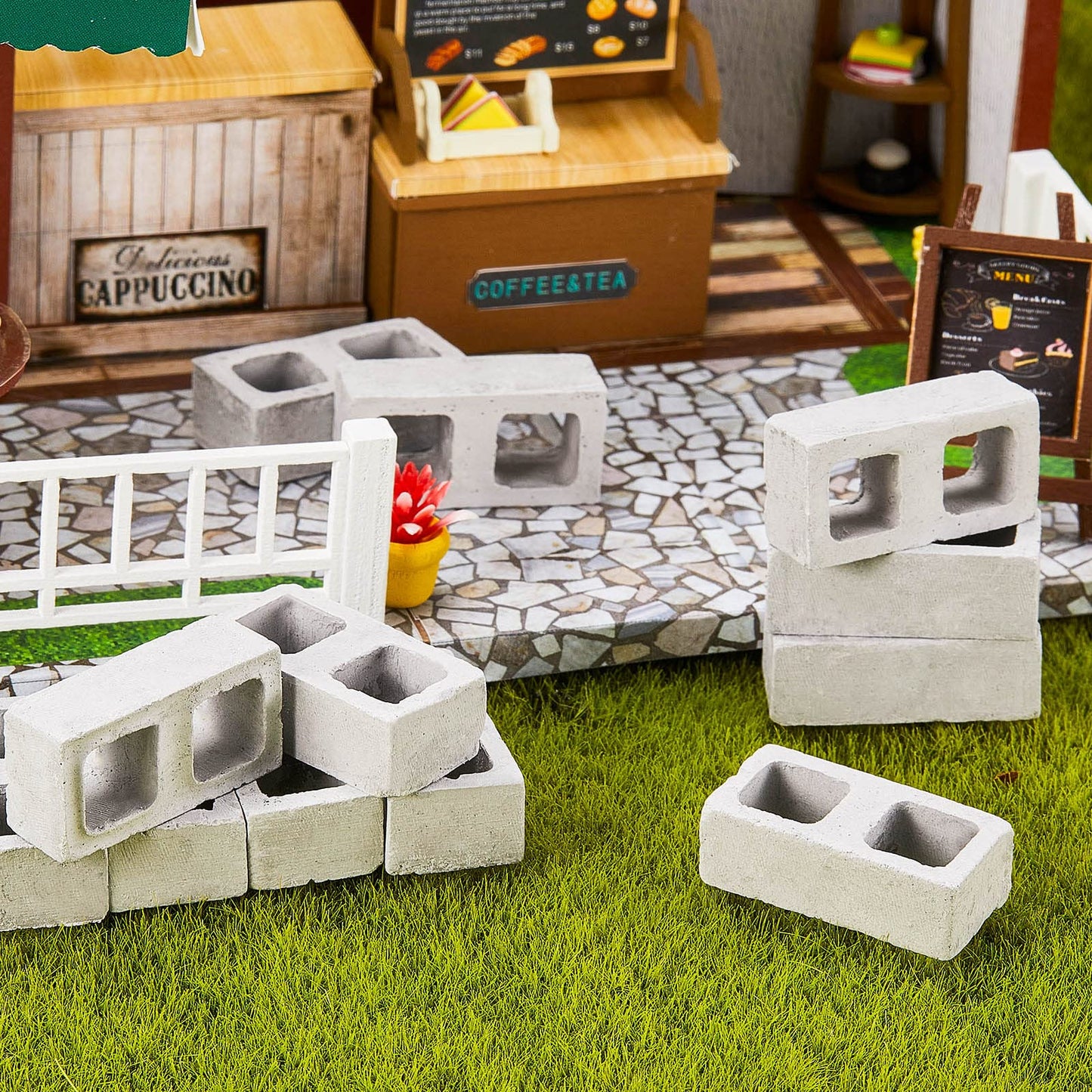 Civaner 80 Pcs Miniature 1/12 Scale Mini Bricks Concrete Tiny Dollhouse Accessories for Kitchen Garden Landscaping Model Architect Buildings DIY Construction Office Desk Toys Supplies (Gray-Square)
