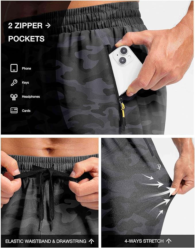 Pudolla Men's Lightweight Hiking Pants Quick-Dry Outdoor Sweatpants with Zipper Pockets for Casual Travel Athletic Workout