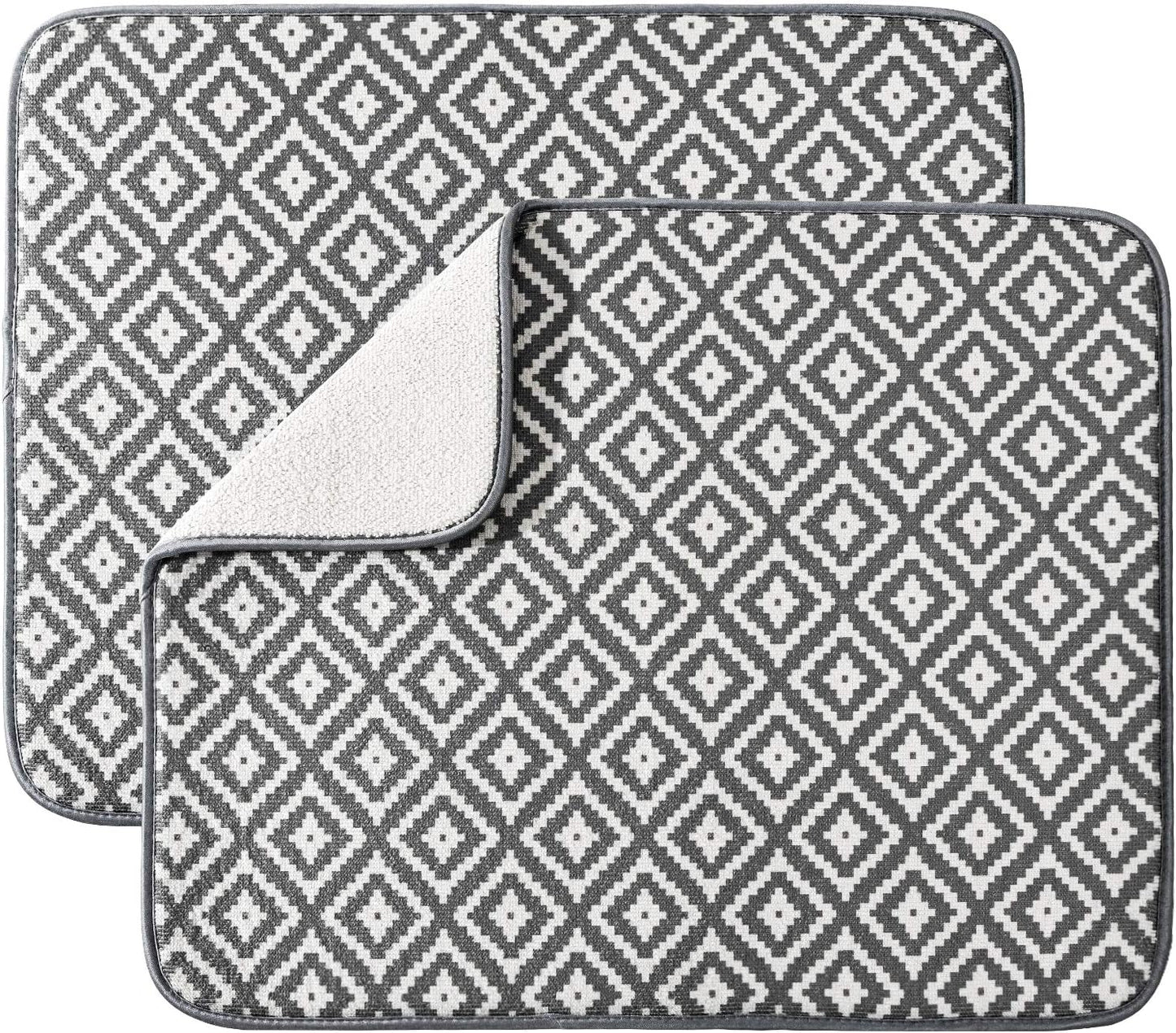 Subekyu Dish Drying Mat - Ultra Absorbent Microfiber Drainer Mats | 2 Pack, 19.2 x 15.8 Inch (Rhombus)