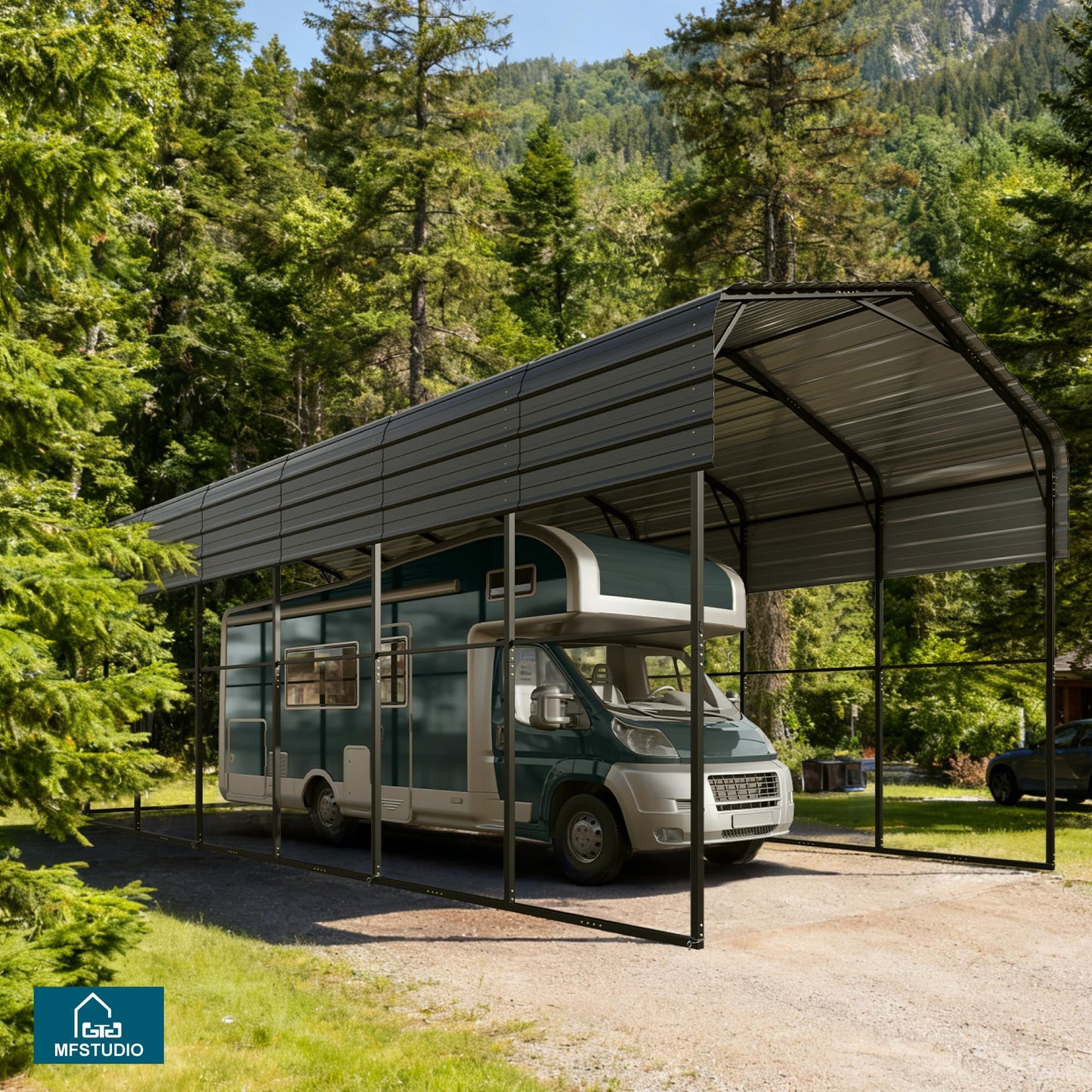MFSTUDIO RV Carport 14x35 ft, Outdoor Heavy Duty Carports, Height 13 ft for Large RVs Metal Shed Canopy Shelters Garage Shelter Shade Car Ports with Galvanized Roof for 2 Cars, Truck and Boats ﻿