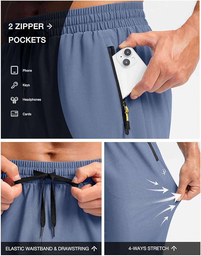 Pudolla Men's Lightweight Hiking Pants Quick-Dry Outdoor Sweatpants with Zipper Pockets for Casual Travel Athletic Workout