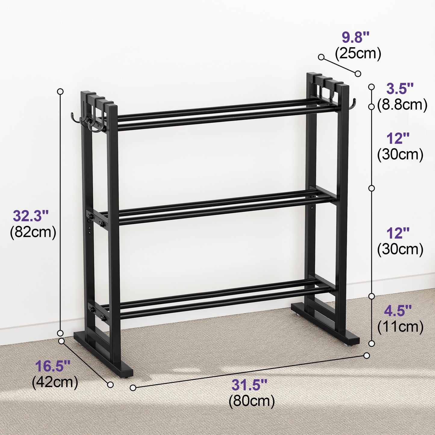 niffgaff 3 Tier Adjustable Dumbbell Rack, Weight Rack for Home Gym, 450 lb Capacity with Extra Storage Hooks
