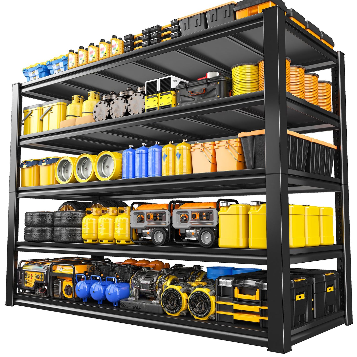 REIBII 48.2" W Garage Shelving, Metal Shelving 3000LBS, Storage Shelves Adjustable Metal Shelf, Industrial 5 Tier Shelves for Basement Pantry Warehouse Supermarket, 72.2" H x 24.2" D x 48.2" W
