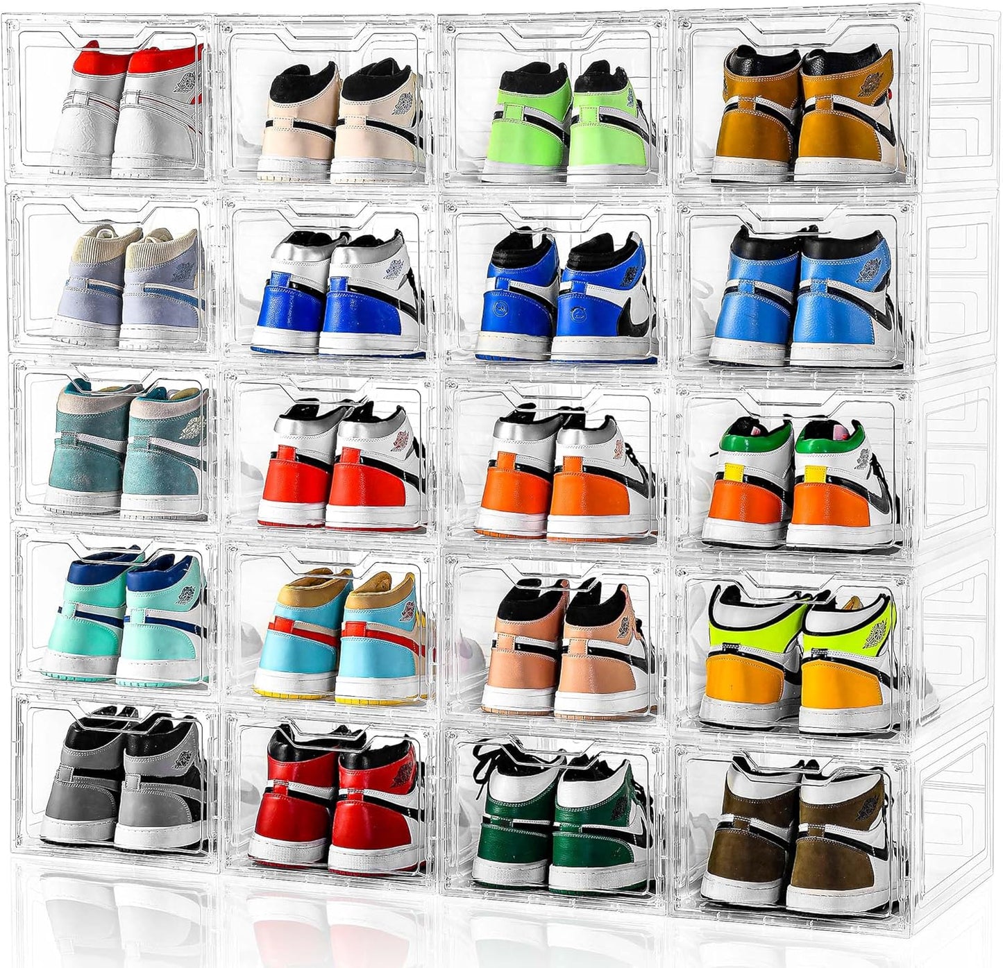 Skiennix Large Clear Shoe Boxes - Stackable Shoe Storage Organizer with Lids | Fits US Size 13