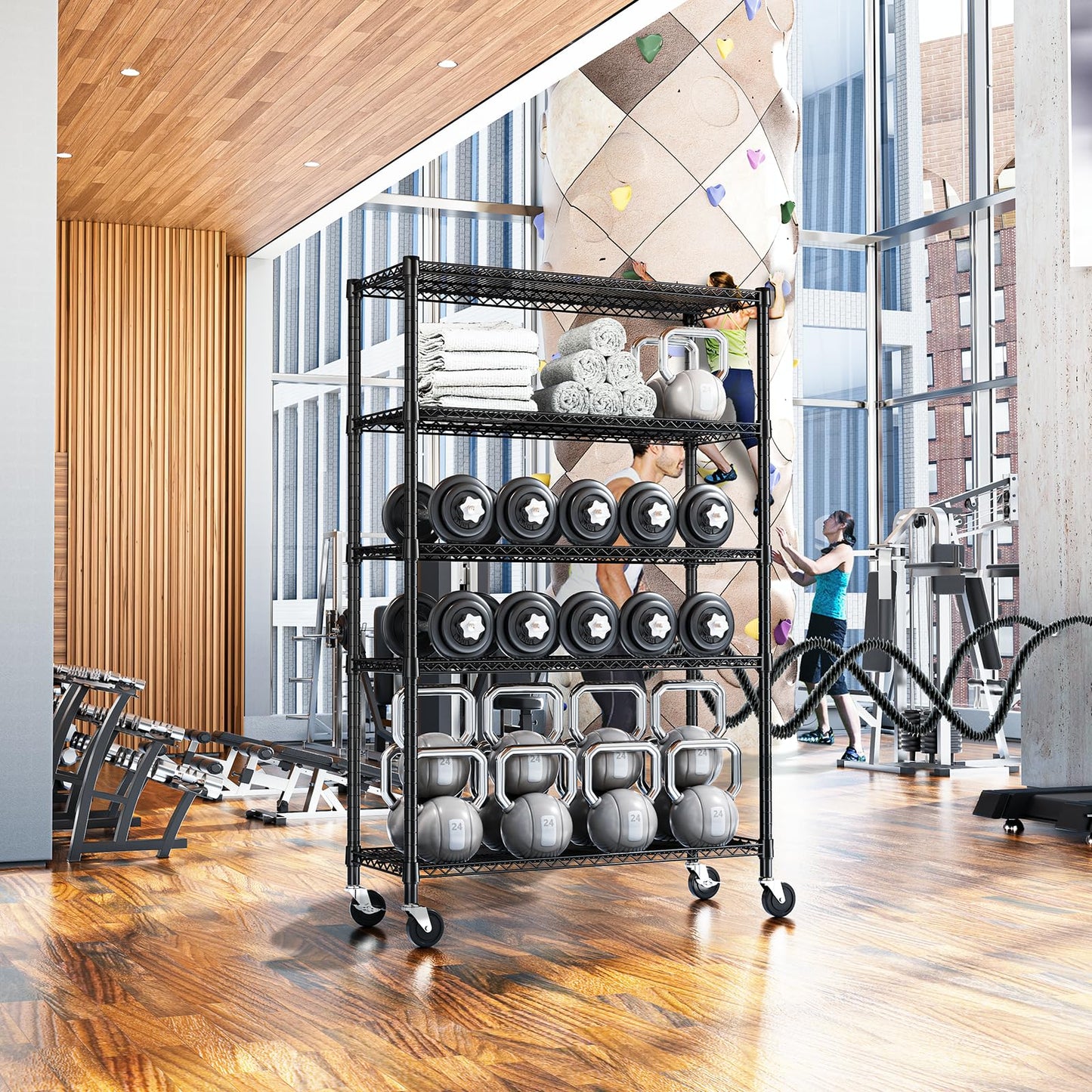IZEUK Heavy Duty Garage Shelving, 5 Tier Wide Metal Storage Shelf Rack, Adjustable Utility Organizer for Basement, Garage, Black, 23.6" D x 53.1" W x 73.6" H