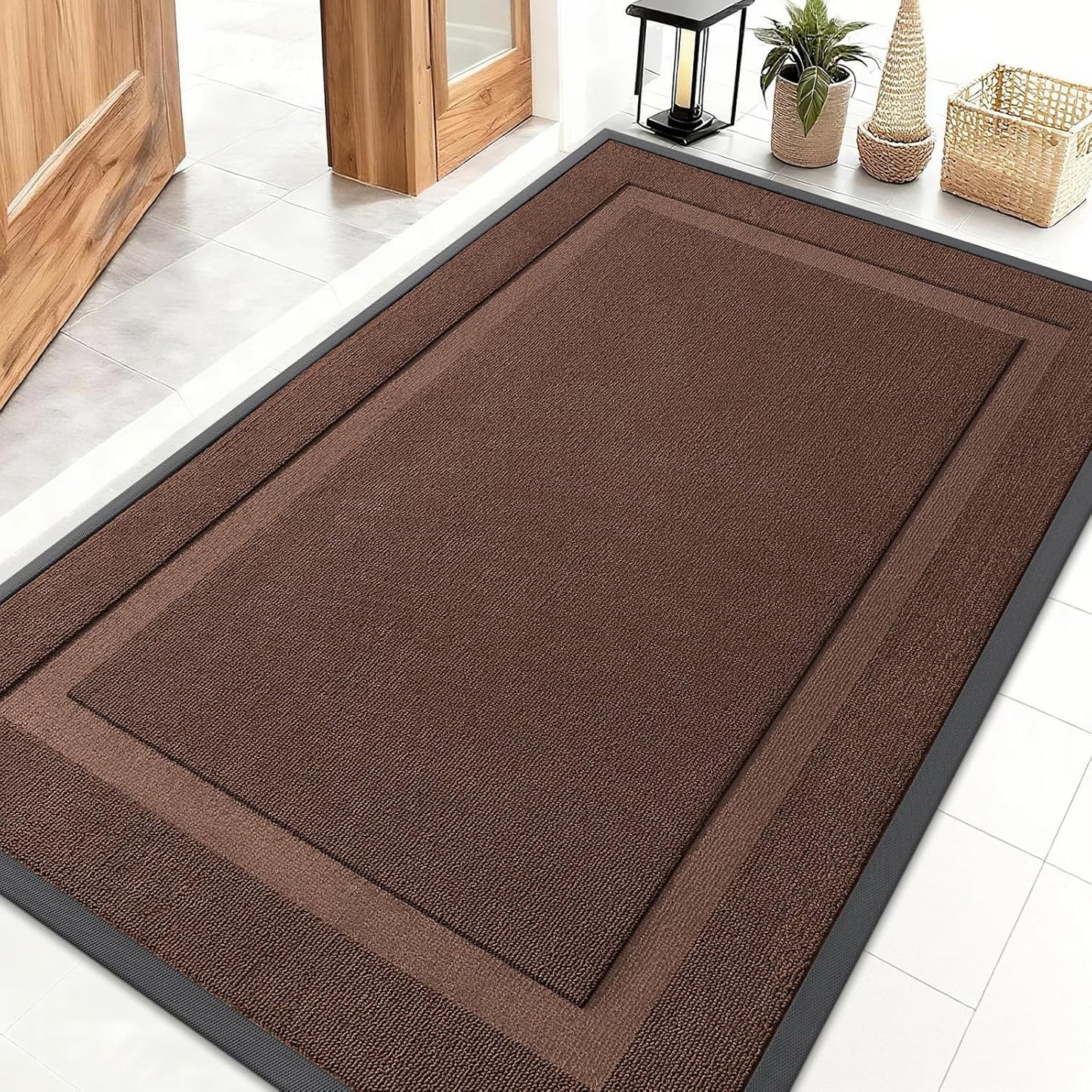 OLANLY Waterproof All-Season Front Door Mat - Sturdy Natural Rubber, Easy Clean | 47x32, Chocolate Brown