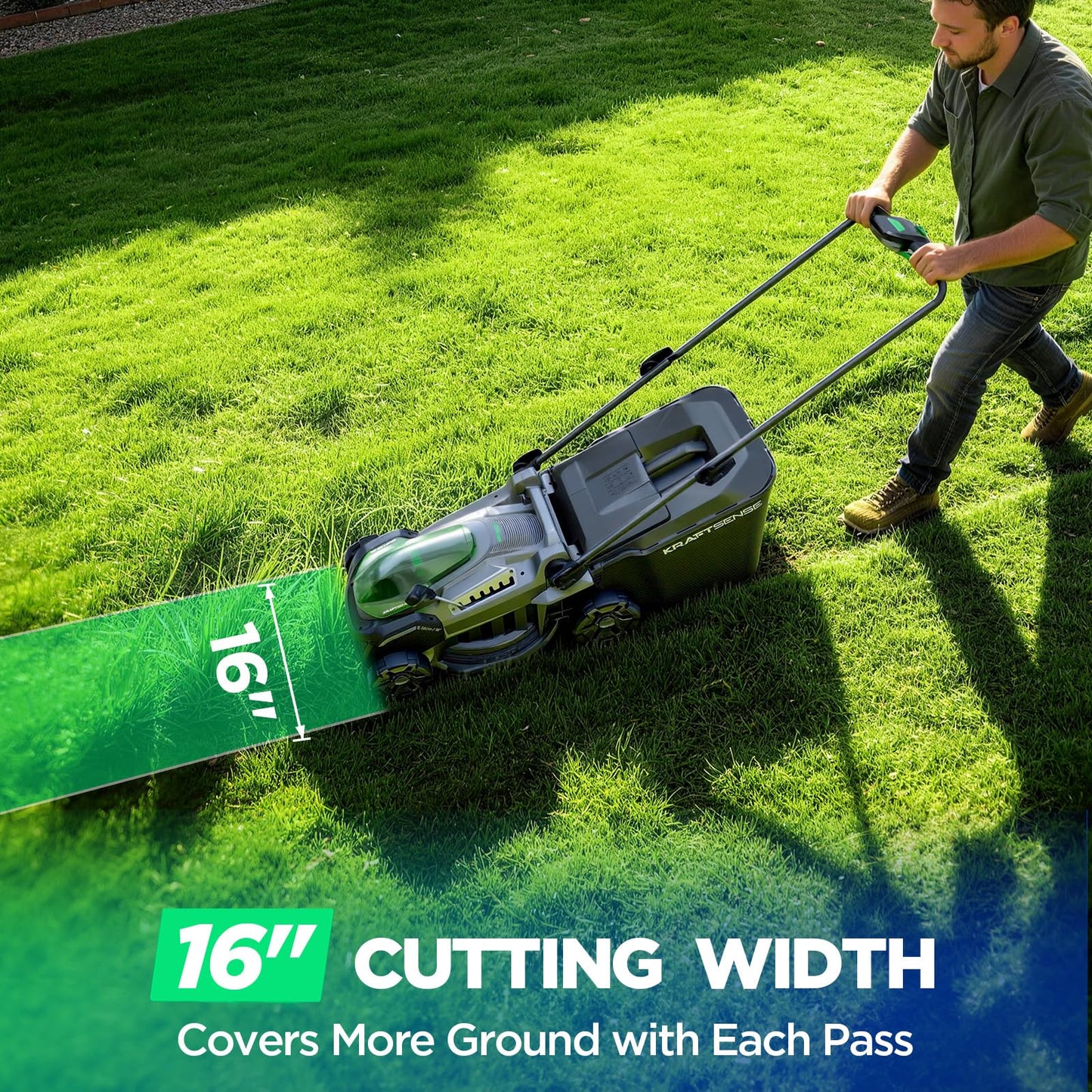 Kraftsense 16" Electric Lawn Mower, 40V Cordless Lawn Mower with 2x5.0Ah Batteries & Charger, Brushless Motor, 2-in-1 Mulching & Bagging, 6-Position Height Adjustment, for Small to Medium Yards