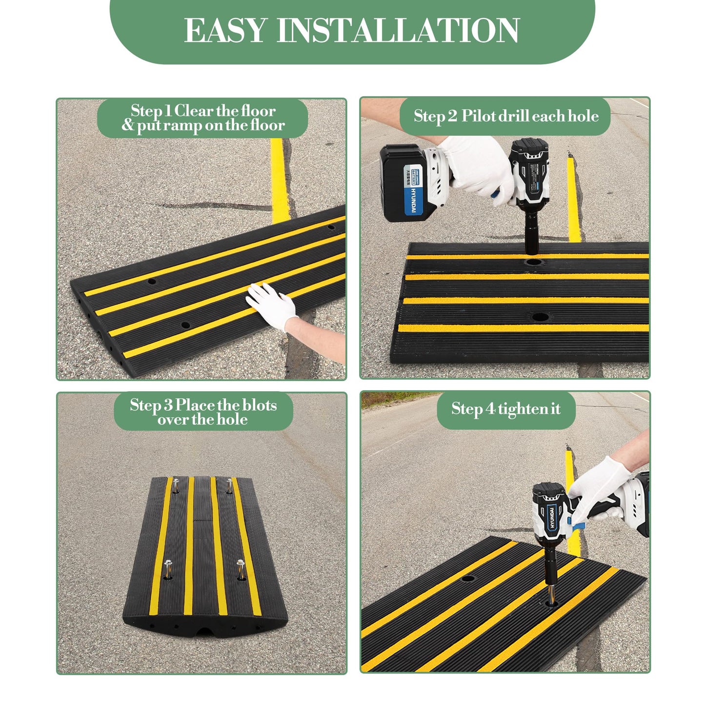 48" Driveway Ramp 2 Pack Heavy Duty Rubber Curb Ramps for Cars SUVs Trucks, Low Profile with Water Drainage, Garage Sidewalk Transition Solution