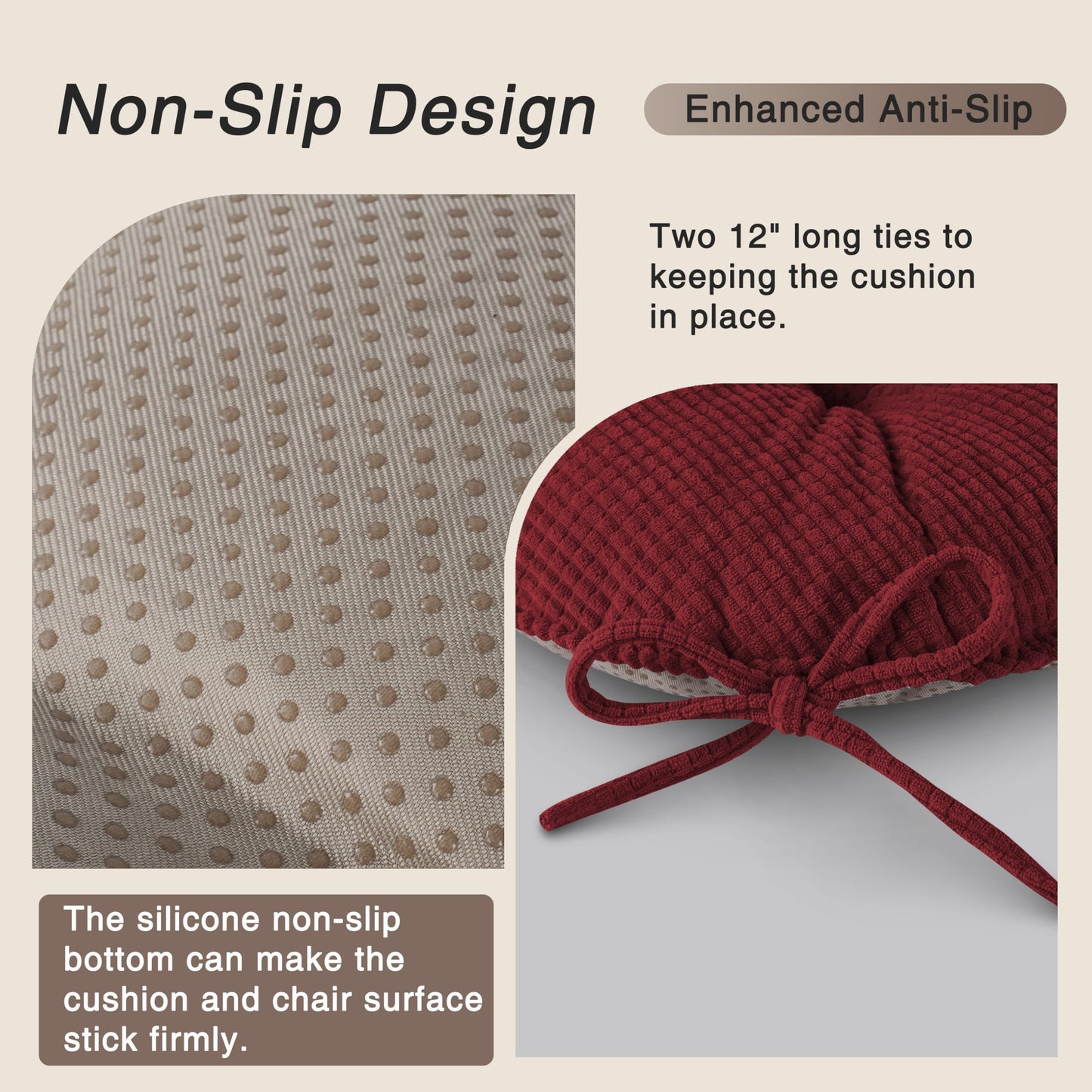 OVOV Chair Cushions for Dining Chairs Set of 4 Non-Slip Kitchen Seat Cushions 18" x 18" x 4" Indoor Seat Pads with Ties Red