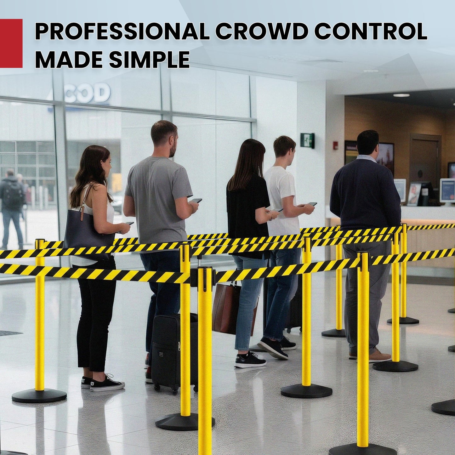 Crowd Control Warehouse Set of 2 Stanchion Retractable Belt Barriers, 11 Foot Black & Yellow Belt Barrier with 40” Yellow Posts, Premium Barriers with Heavy Duty Concrete Base, CCW Series RBB-100