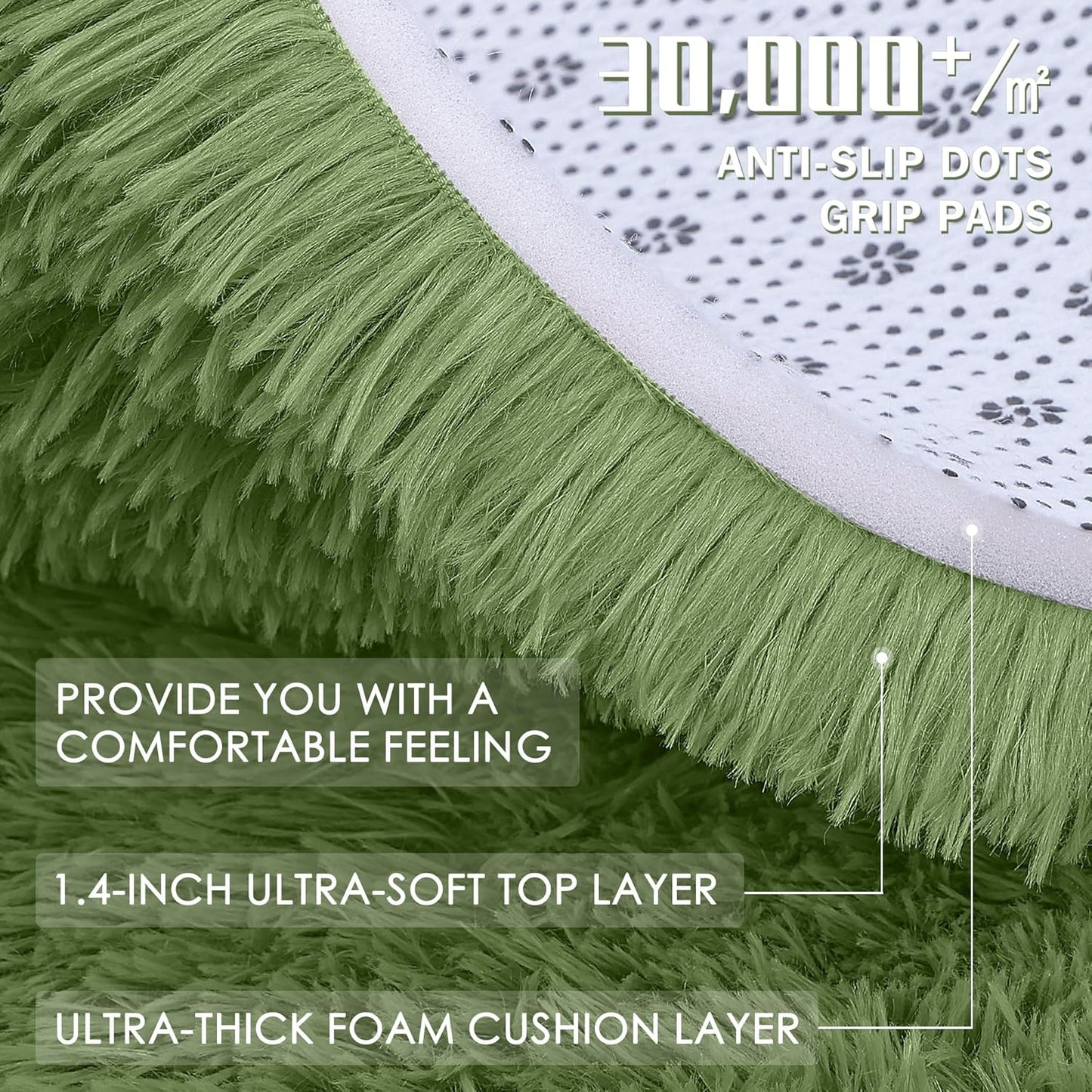 OLANLY Green Round Rug - Soft & Fluffy Shaggy Carpet | Machine Washable, 3 ft Circle for Bedroom & Living Room