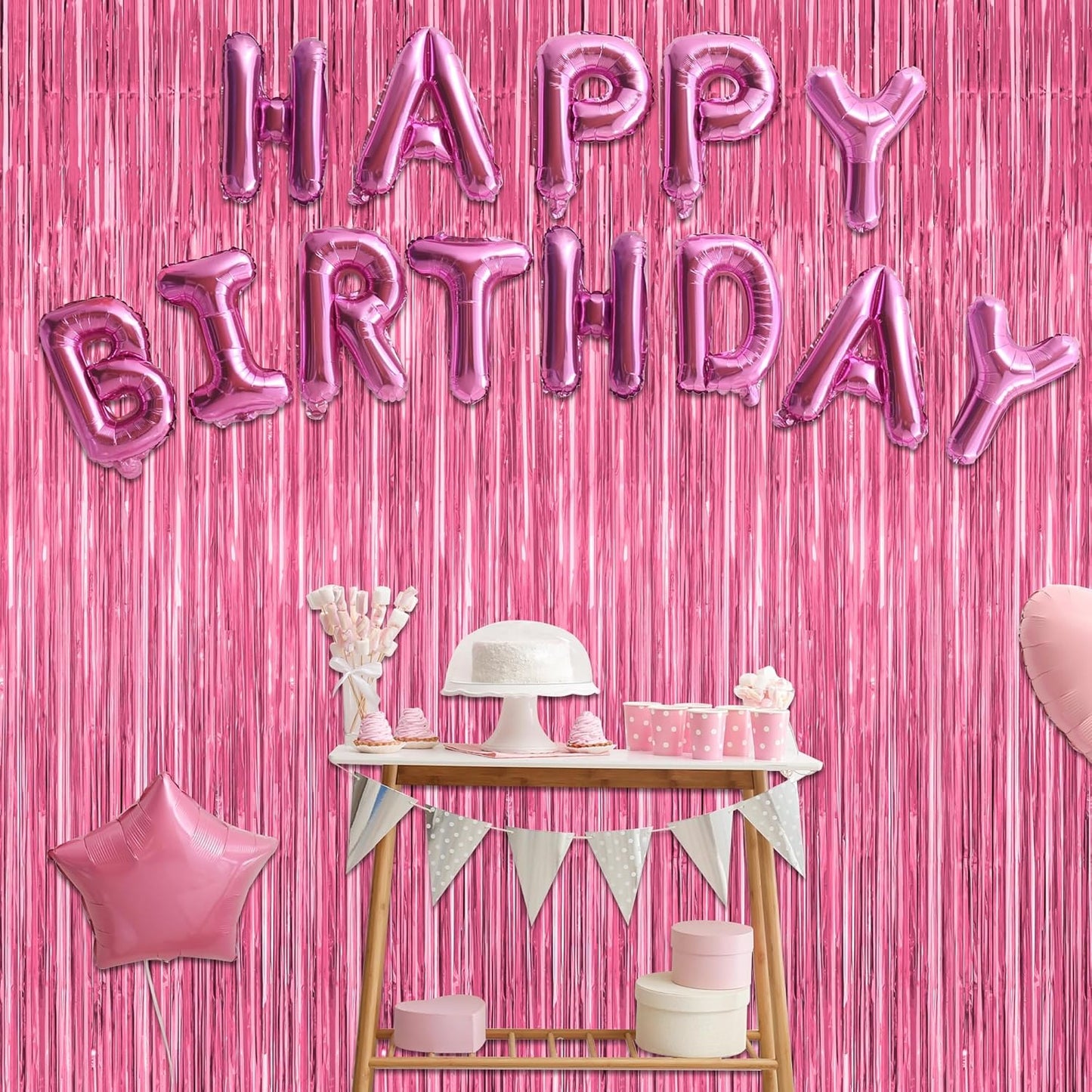 ZATAYE Pink Foil Fringe Curtains - 12 Pack Metallic Tinsel Backdrop for Birthday & Valentine's Day Decor | 3.28 FT x 7.05 FT