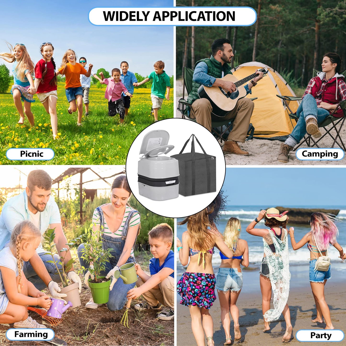 HSM 6.4 Gallon Waste Tank Portable Toilet for Camping RV Boating Fishing Indoor Outdoor Toilet Compact Double-outlet Anti-leak Seal Ring Commode with Travel Bag Sprinkling Bottle