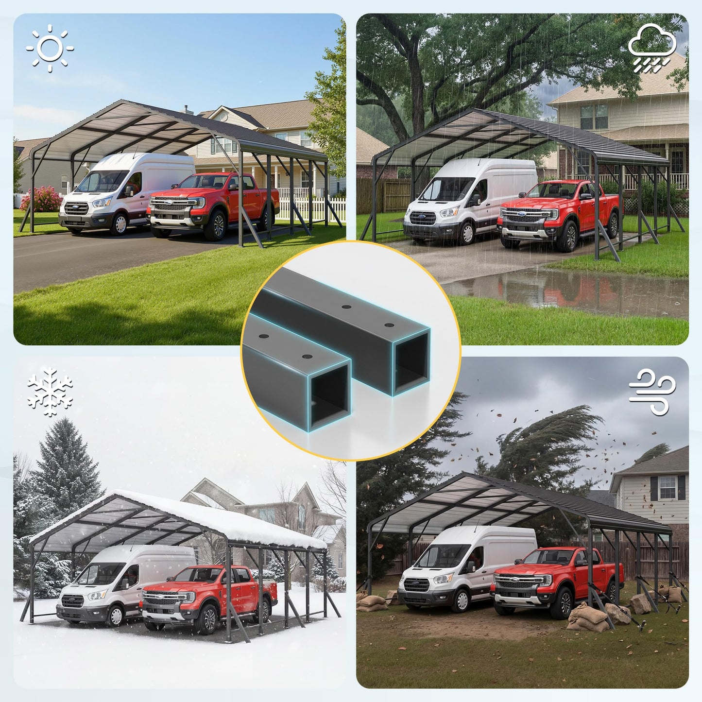20'x20' Metal Carport with Updated Roof & Enhanced Base, Heavy Duty Canopy Carport Garage, Vertaile for Car, Truck, Boat, Tractors, Party, Dark Gray