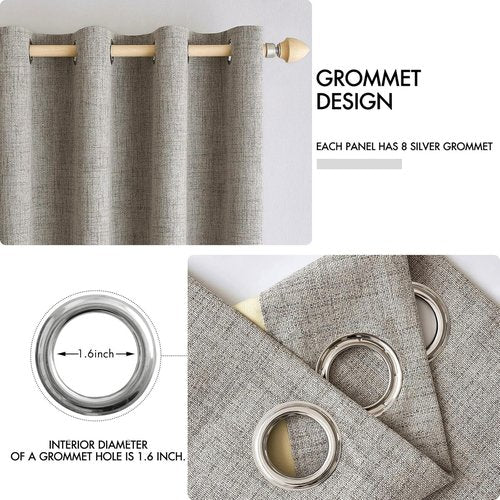 MIULEE Blackout Linen Curtains - 100% Thermal Insulated Room Darkening Draperies | Greige, 52x96 Inch (2 Panels)