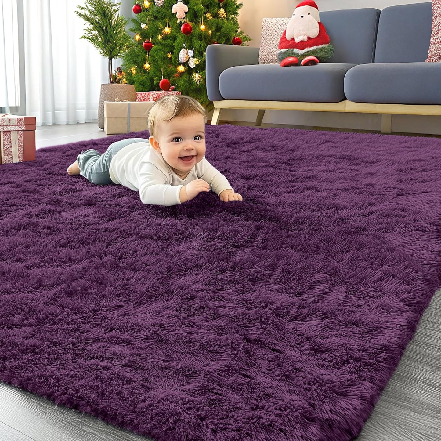 OLANLY Area Rug - Soft Fluffy Shaggy Carpet for Living Room & Bedroom - 4x5.9 ft Dark Purple
