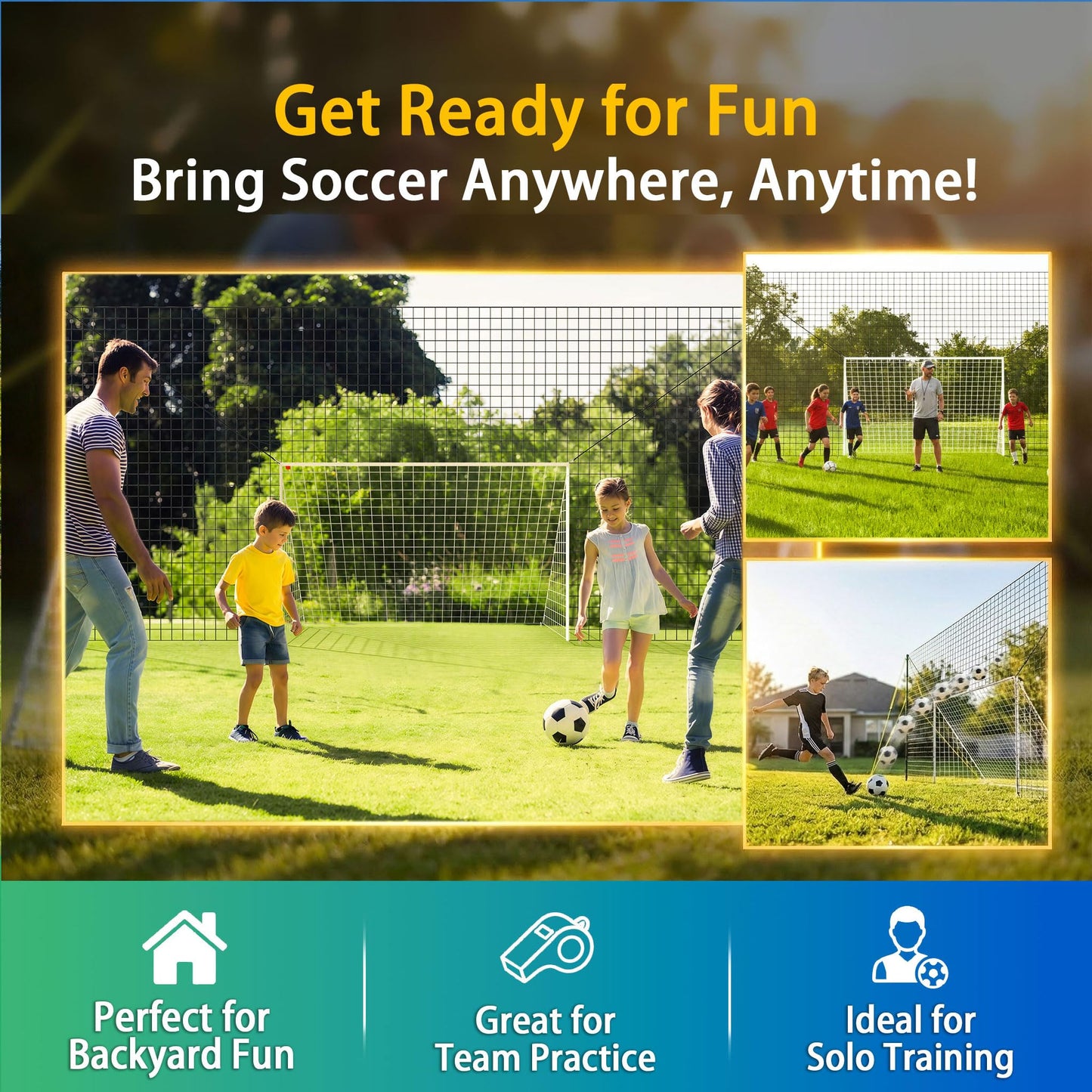 3-in-1 Soccer Goal with Rebounder & Backstop Net, Soccer Training Equipment for Backyard, Soccer Rebounder for Shooting, Passing & Ball Control, Kids & Youth (Standard)