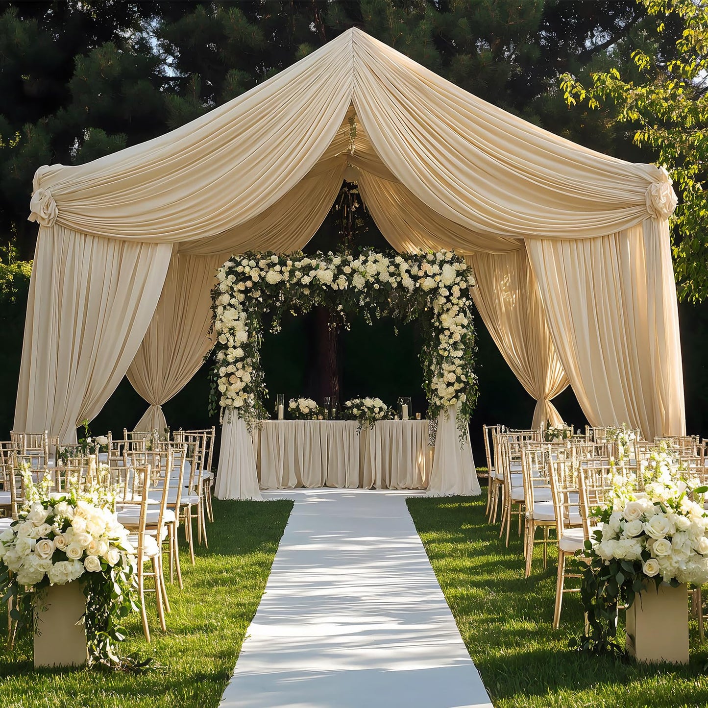 Htper 10 Panels 5x20ft Beige Ceiling Drapes for Wedding Parties, Wrinkle Free Thick Polyester 20ft Extra Long Wedding Draping Beige Ceiling Curtains Arch Drapery for Birthday Party Canopy Tent Decor
