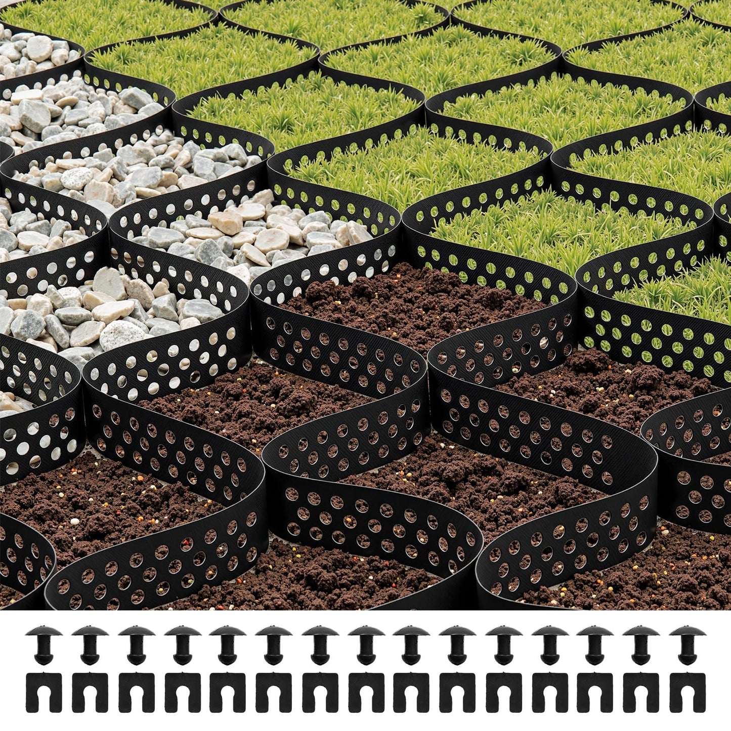 VEVOR Gravel Grid, 2 Inch Depth, 32.81 x 9.84 FT / 10000 x 3000 mm, 1880 LBS Per Sq ft Grass Ground Retainer, Permeable Geo Grids Driveway Stabilization, for Garden, Patio, Walkway, RV Parking Slopes