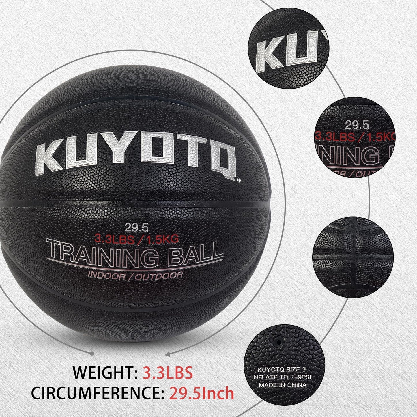 KUYOTQ 3.3LBS 29.5" Weighted Heavy Basketball Composite in&Outdoor Trainer Basketball for Improving Ball Handling Dribbling Passing and Rebounding Skill (deflated, Size 7)
