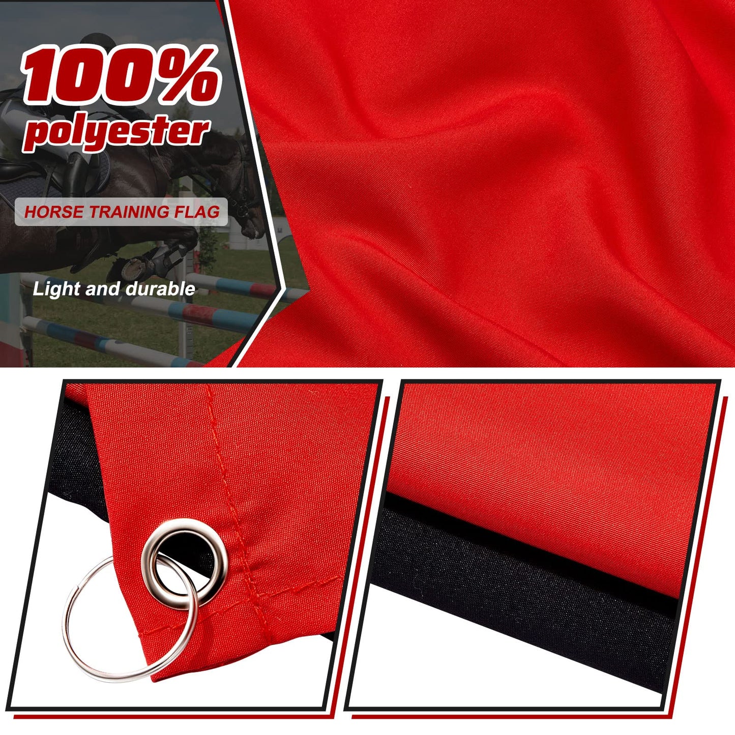 Sunnyray 48" Horse Training Flag Horse Training Equipment with 4 Feet Replacement Flags and Telescopic Handheld Flagpoles, Red, Black
