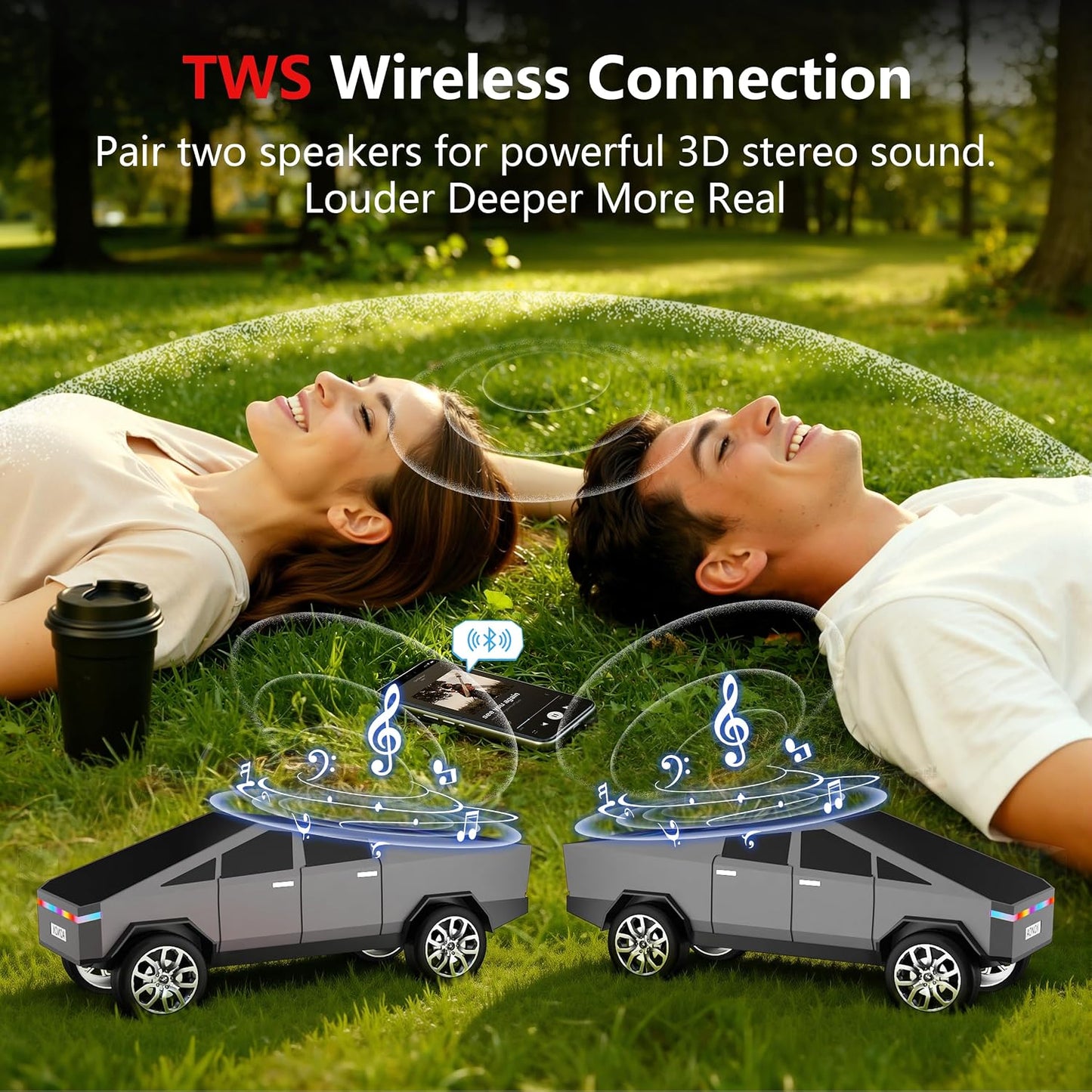 AONOX Cybertruck Bluetooth Speaker for Car, Mini Wireless Speaker with LED Lights, FM Radio, USB/TF Card, TWS Stereo