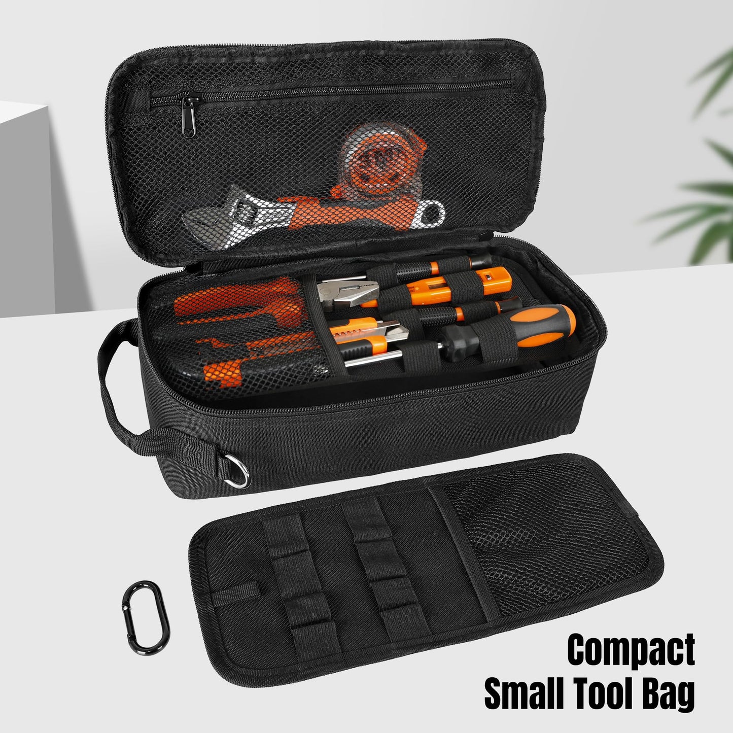 AASTT 13 Inch Portable Small Tool Bag, Heavy Duty Tool Organizer Bag with Shoulder Strap and D-ring Clip, Tactical Tool Bag, Tool Pouch Bag for Electricians, Carpenters, HVAC Technicians (Black)