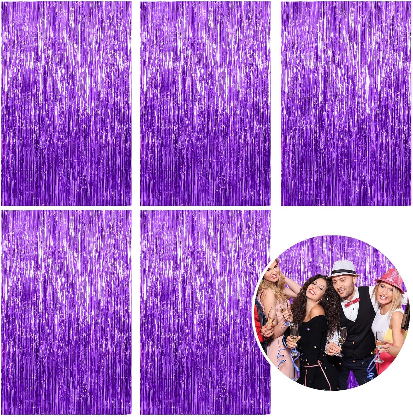 Skiennix Foil Curtain Backdrop - Purple Metallic Tinsel Fringe for Photo Booths | 5 Pack Party Decor