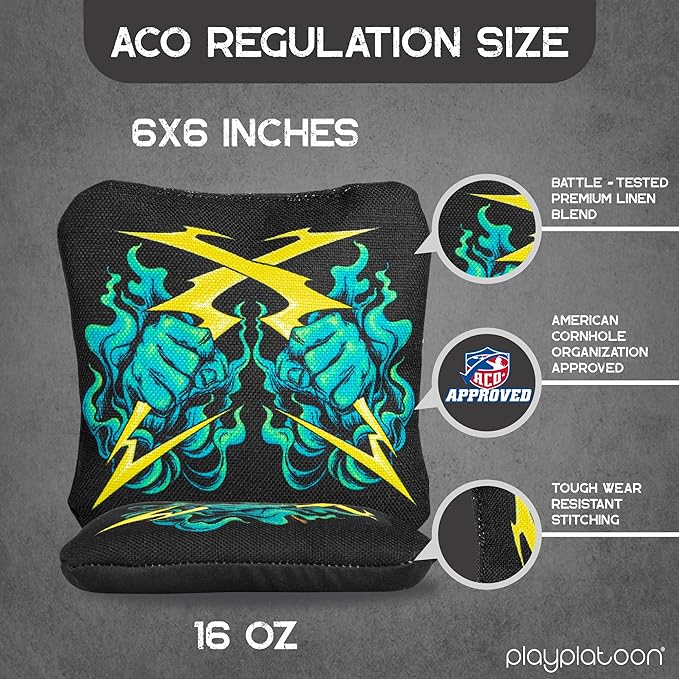 Play Platoon Cornhole Bags Set of 8 Regulation Professional Corn Hole Bean Bags ACO Approved, Competition Weight, Slick and Stick