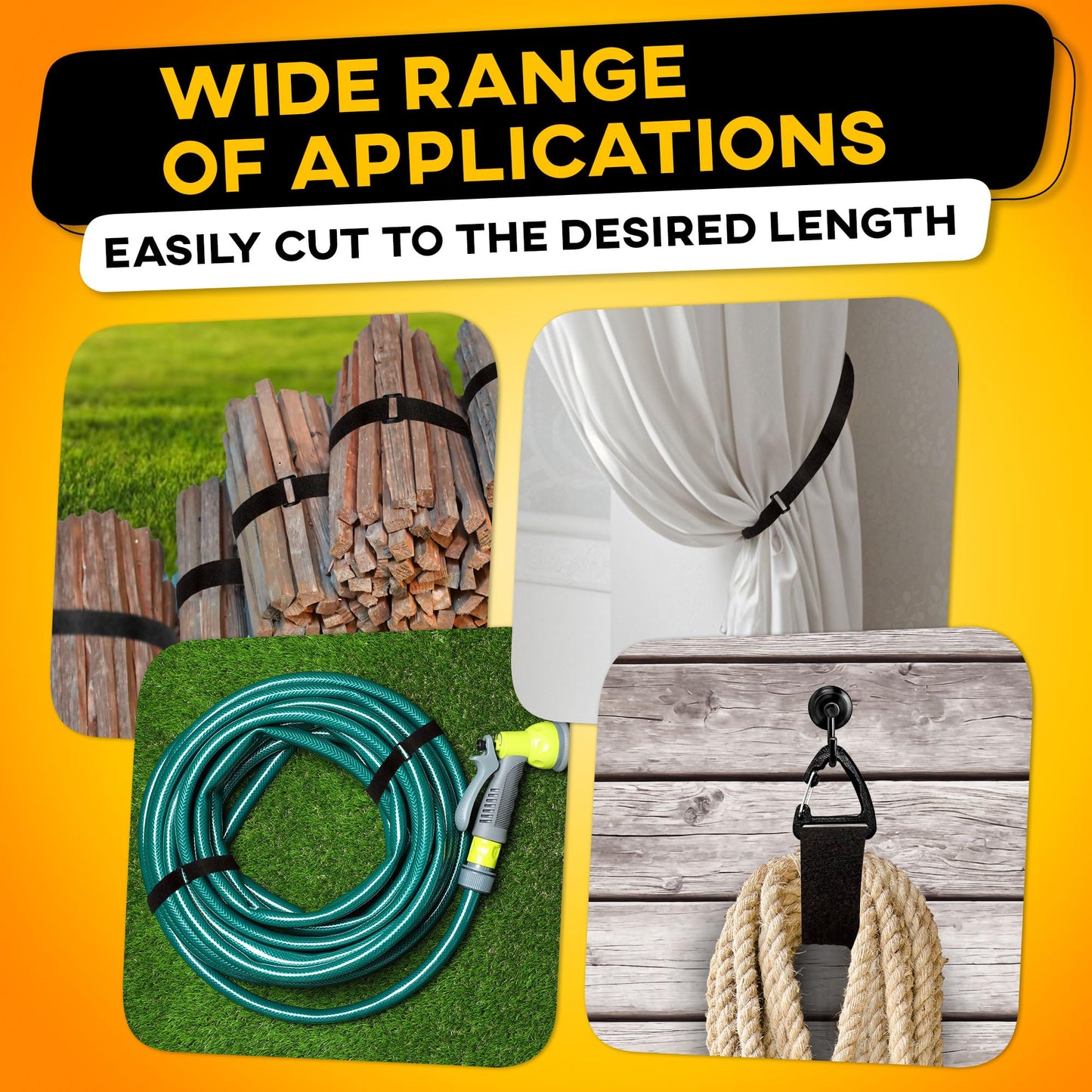 Hook and Loop Cable Straps with 50 Bucklets and 25 Carabineres, Reusable Fastening Cable Ties, Wire Management Securing Strap for Cable Tidy, Wire Management, Multi-Purpose Cord Organizer (Black)