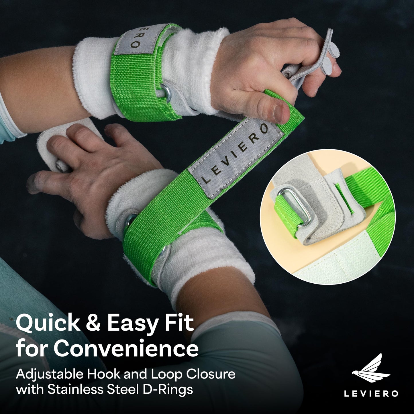 LEVIERO Gymnastics Grips Set Narrow Nippers, Grips for Gymnastics Girls, Dowel Grips with Soft Leather, Hook and Loop Wrist Straps, and Adjustable Finger Holes, for All Ages - (White, 00)