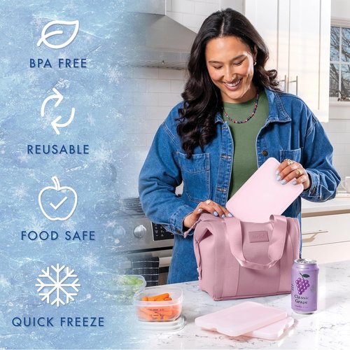 Cool Coolers by Fit & Fresh XL Slim Ice Packs - Quick Freeze Reusable Lunch Box Coolers, Light Pink, 4-Pack