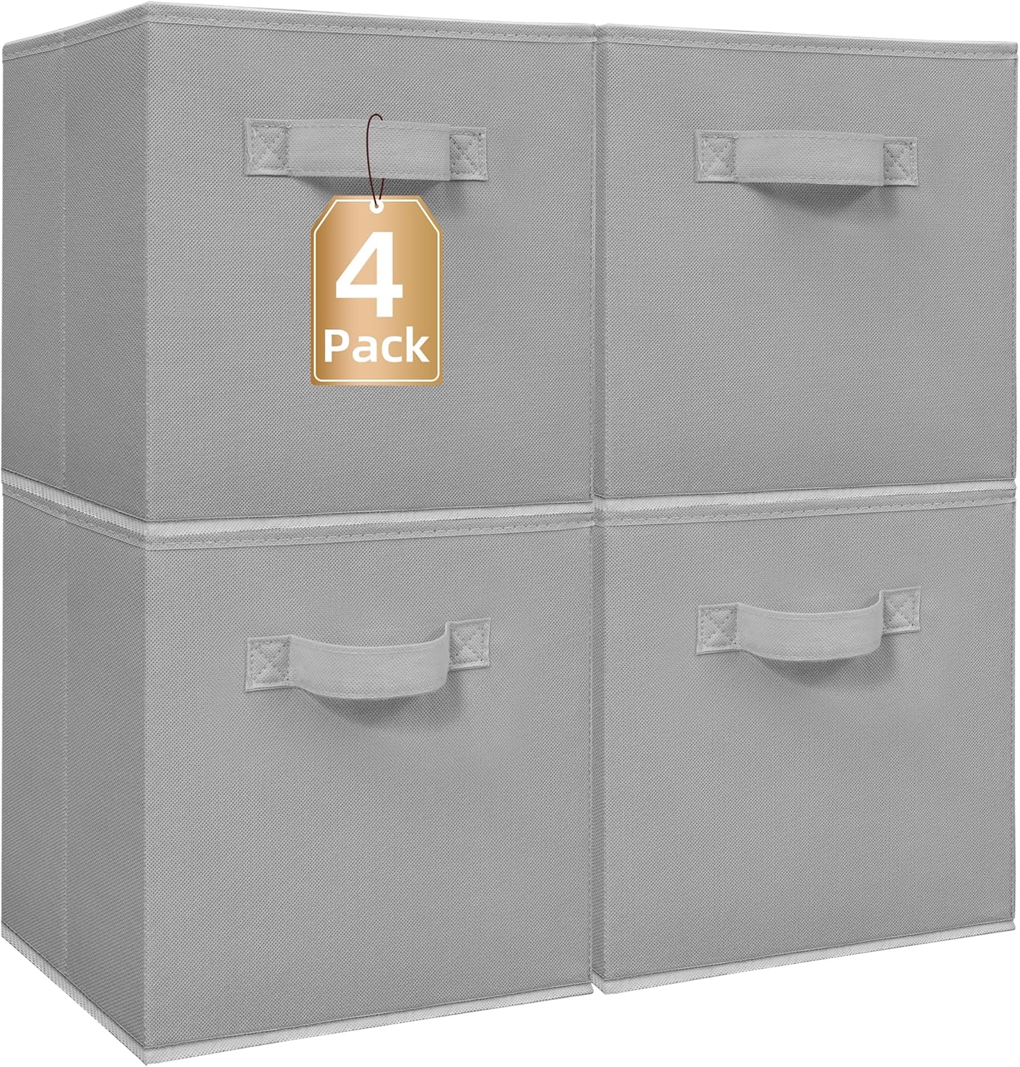 Storage Maniac Storage Cubes - 11-Inch Collapsible Bins with Handles | Durable 4-Pack Grey Fabric Organizers