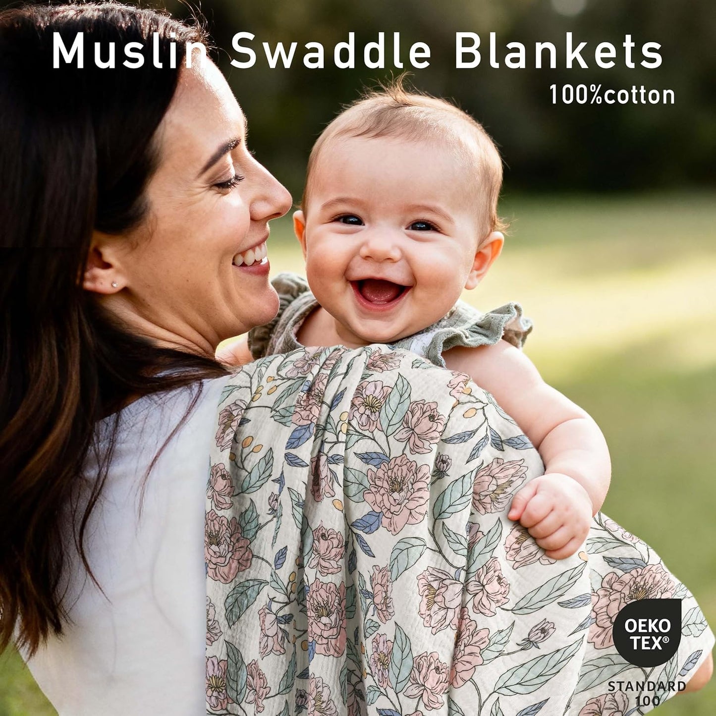 Skiennix Muslin Swaddle Blankets - 3 Pack Breathable Soft Receiving Blankets | Large 38 x 40 Inches, Cute Flower Design