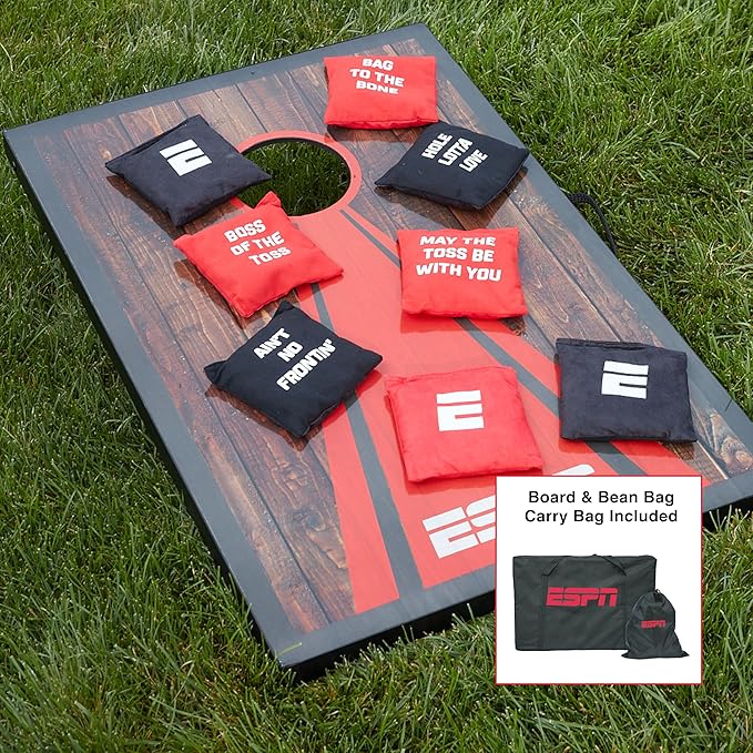 ESPN Cornhole Board Set Includes Bean Bags and Travel Case, Ideal for Kids Games, Family Games, and Outdoor Games