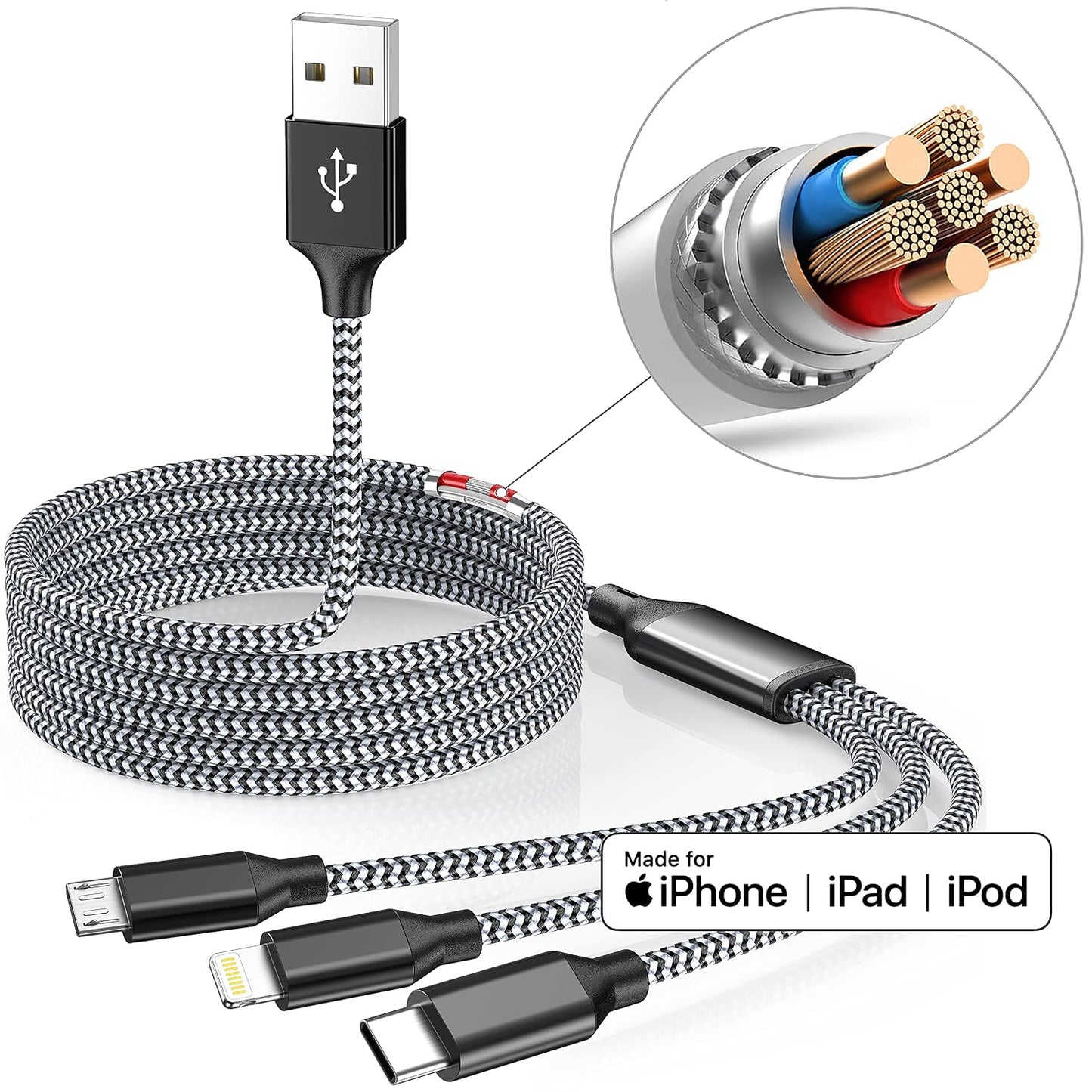 4ft 2Pack 3 1 Xnewcable Multi Charging Cable in Charger Cord, Multiple Rapid Nylon Braided Cable USB Charging Cable
