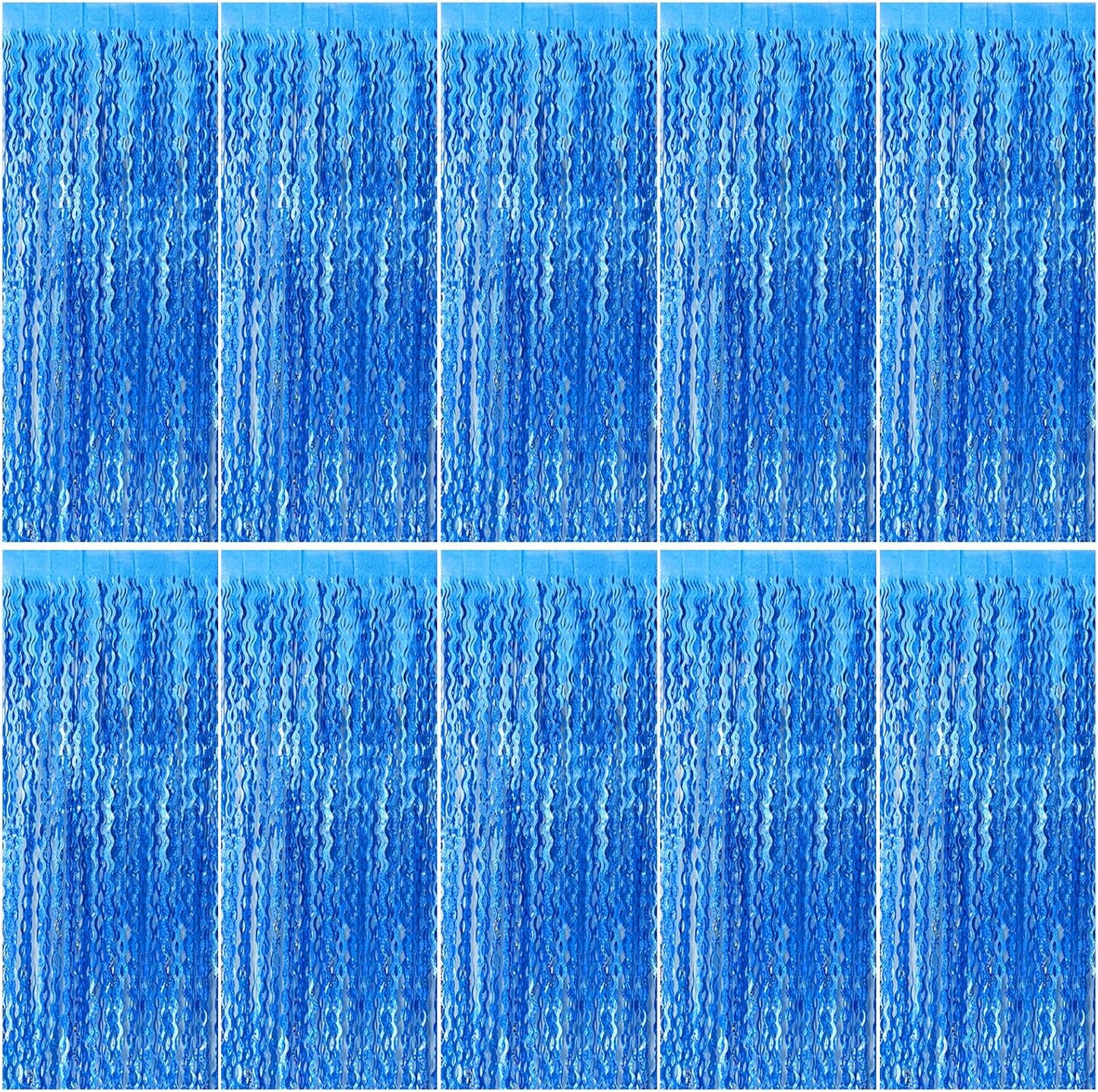 Skiennix Blue Tinsel Foil Fringe Curtains - Sparkling Wavy Backdrop for Parties & Photo Booths