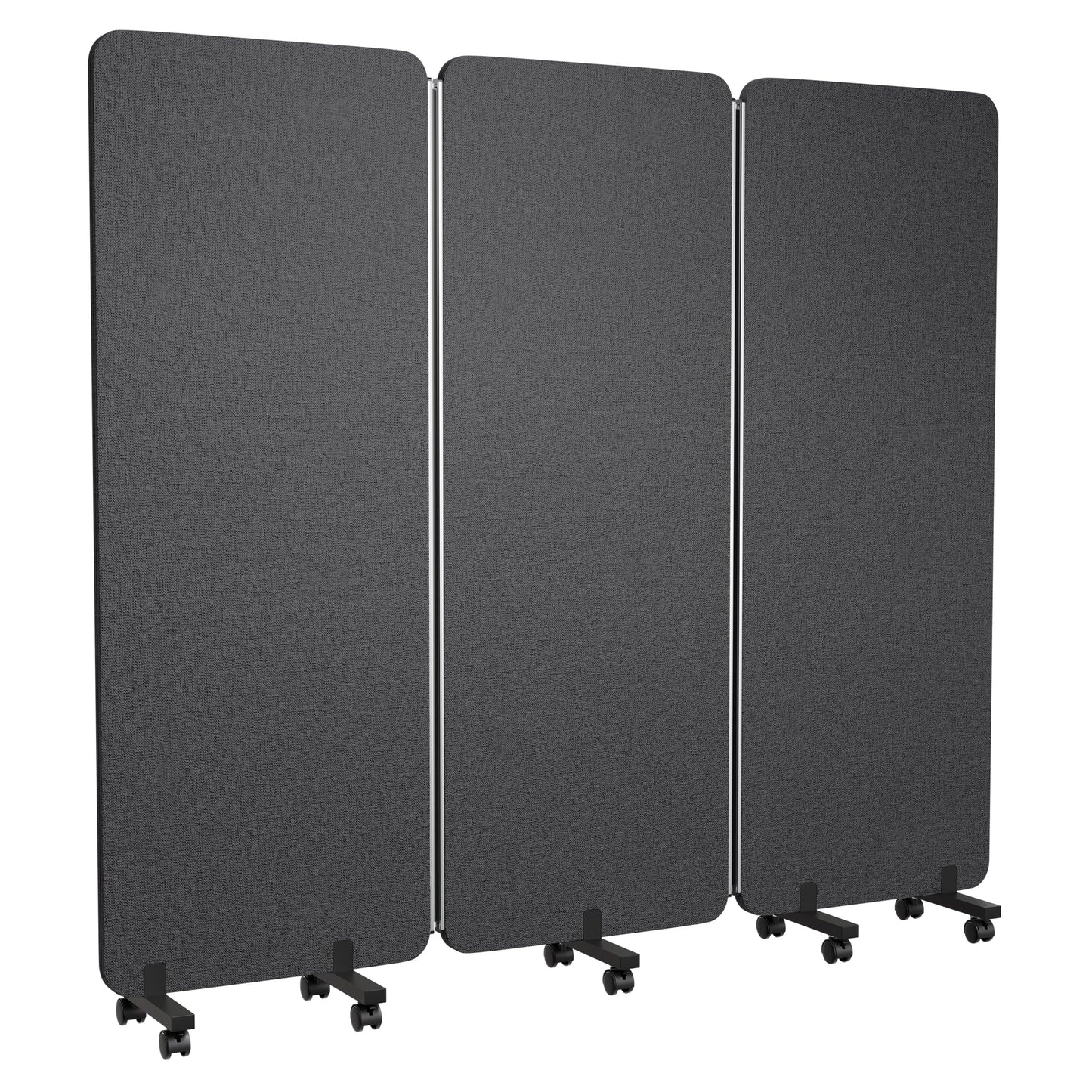 KERRAM 3 Panel Foldable Office Partitions, Mobile Cubicle Wall with Wheels, 71 x 66 Inch Noise Cancelling & Sound Proof Room Dividers Partition Wall, Aluminum Frame Dark Gray
