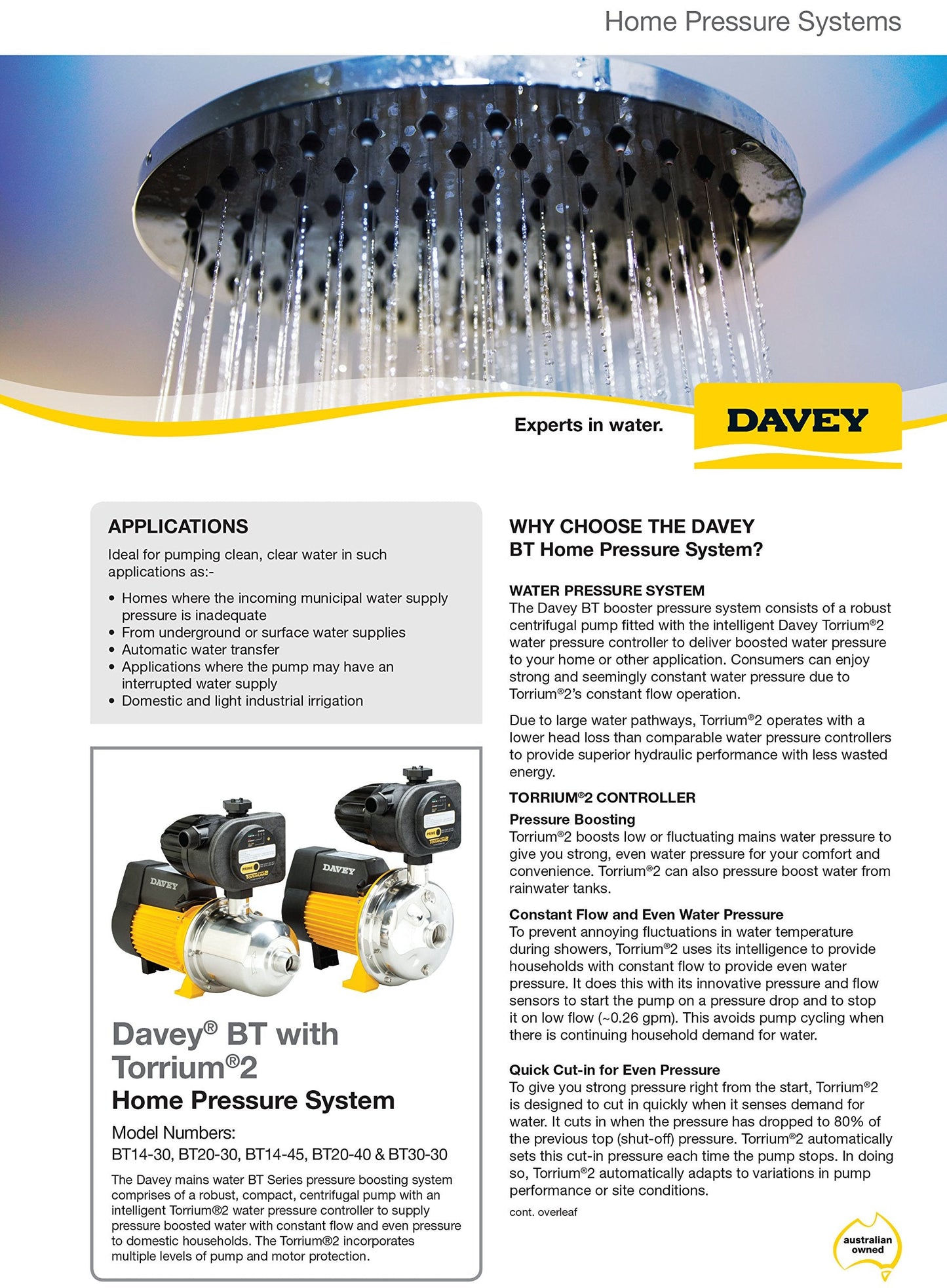 Davey BT30-30T2-USA 50 psi Pressure Booster Pump with Torrium II Controller