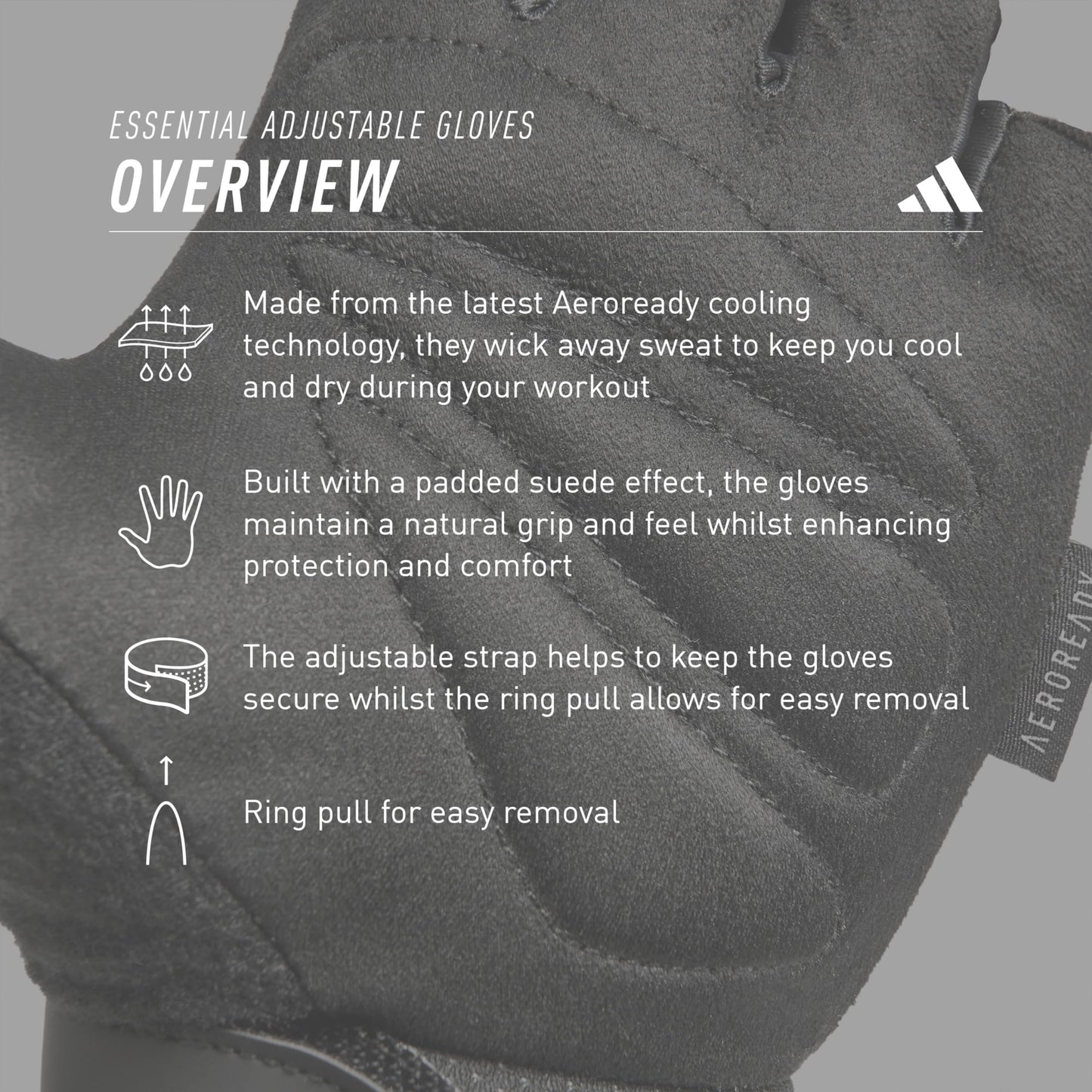 adidas Essential Adjustable Fingerless Gloves for Men and Women - Padded Weight Lifting Gloves - Adjustable Wrist Straps for Tailored, Secure Fit - White, Small
