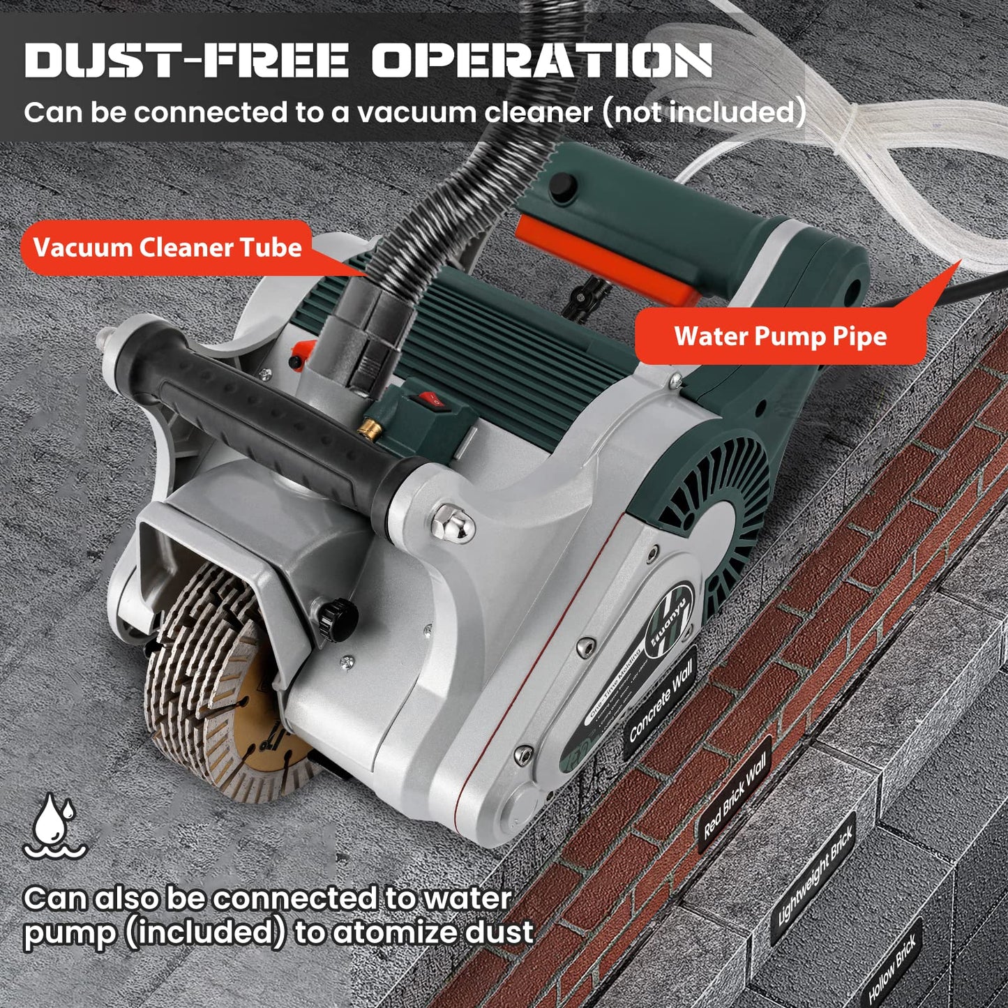 Huanyu Electric Wall Chaser 1 time Molding Wall Groove Cutting Machine Infrared Sighting 4800W Cutting Width 40mm Depth 40mm Wall Chaser Concrete Cutter Magnesium Alloy for Cement Brick Marble 110V