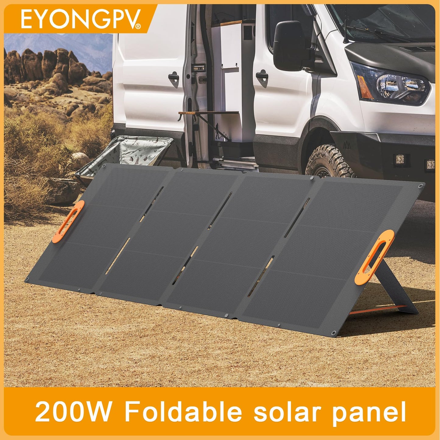 EYONGPV 200W Portable Solar Panel, 26% HPBC Cells, Foldable Solar Charger, 15ft (4.5m) Cable, 30A Anderson Output, IP65 Waterproof for RV Camping, for EcoFlow, Anker, Jackery, Bluetti Power Station