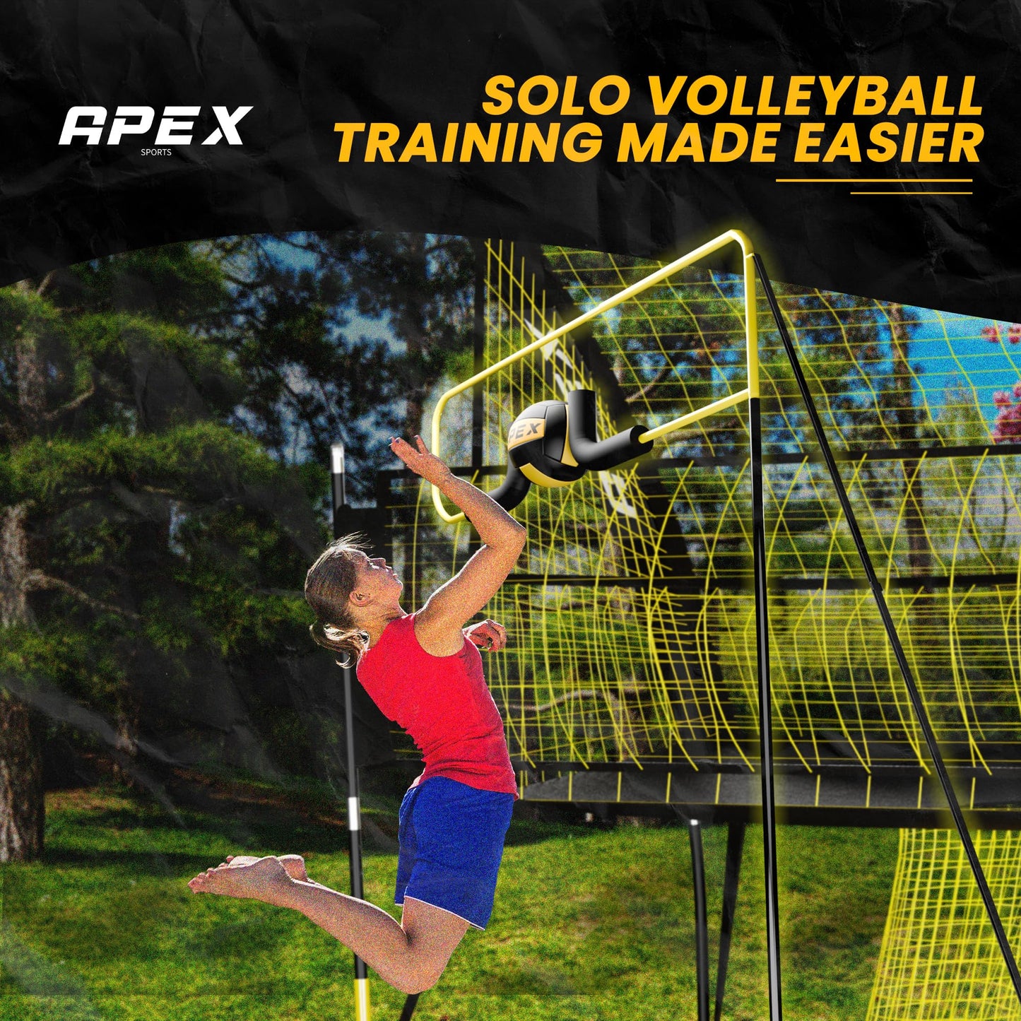 Apex Sports Volleyball Spike Trainer – Adjustable Solo Practice Station for Hitting & Spiking – Durable 25lb Base, Easy Ball Reload – Indoor/Outdoor Training Aid for All Skill Levels